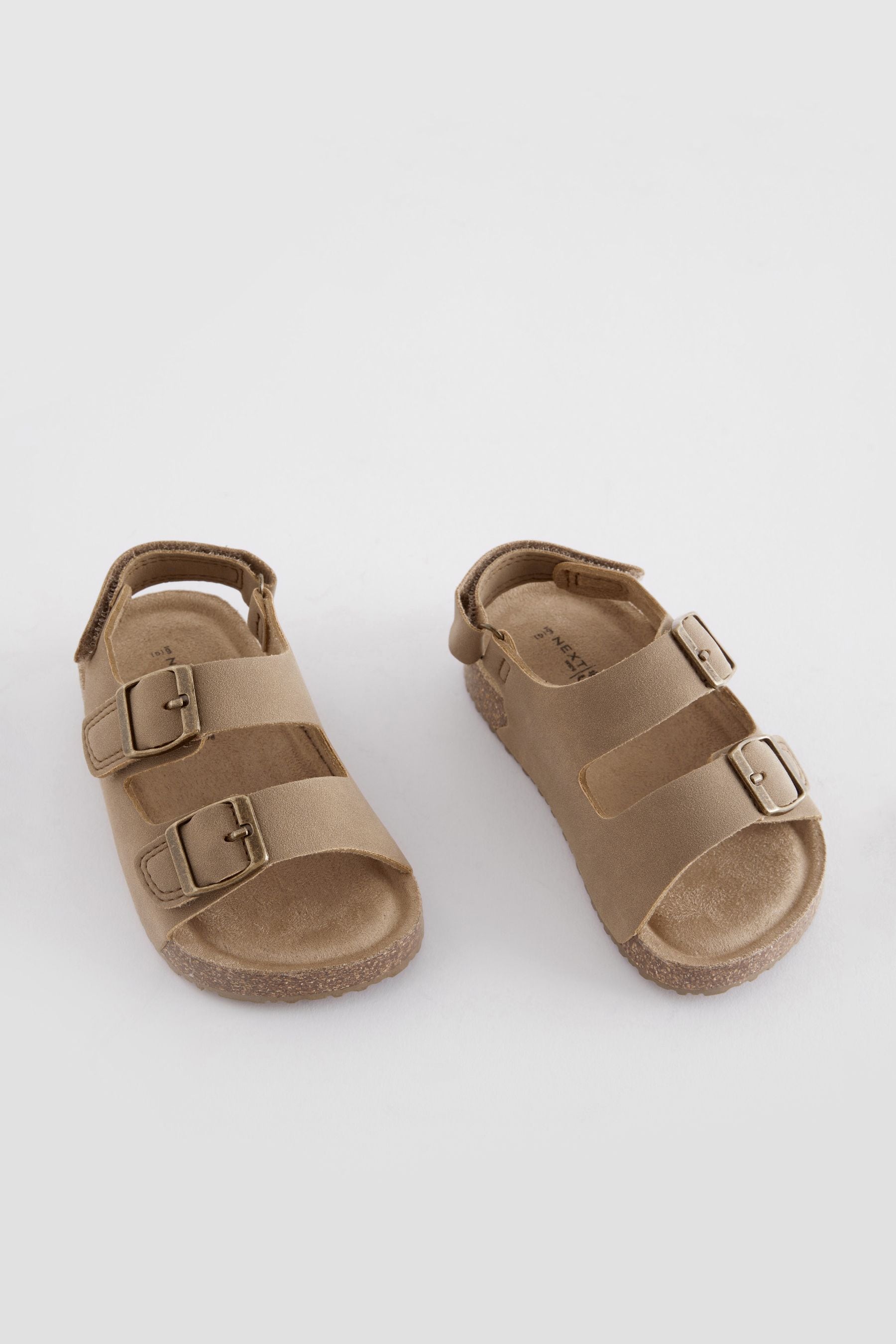Stone Beige Wide Fit G Double Buckle Cushioned Footbed Sandals