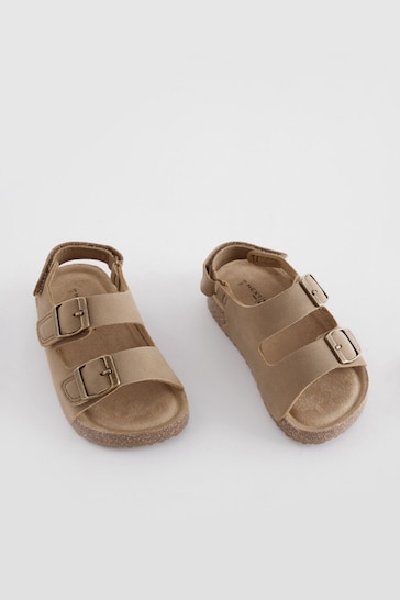 Stone Beige Wide Fit (G) Double Buckle Cushioned Footbed Sandals