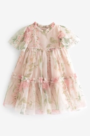 Cream Floral Tiered Mesh Dress (3mths-7yrs) - Image 5 of 6