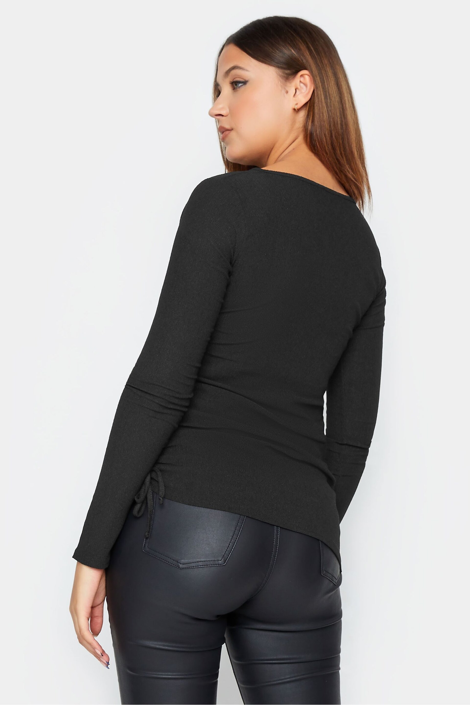 Long Tall Sally Black Textured Ruched Side Top - Image 3 of 4