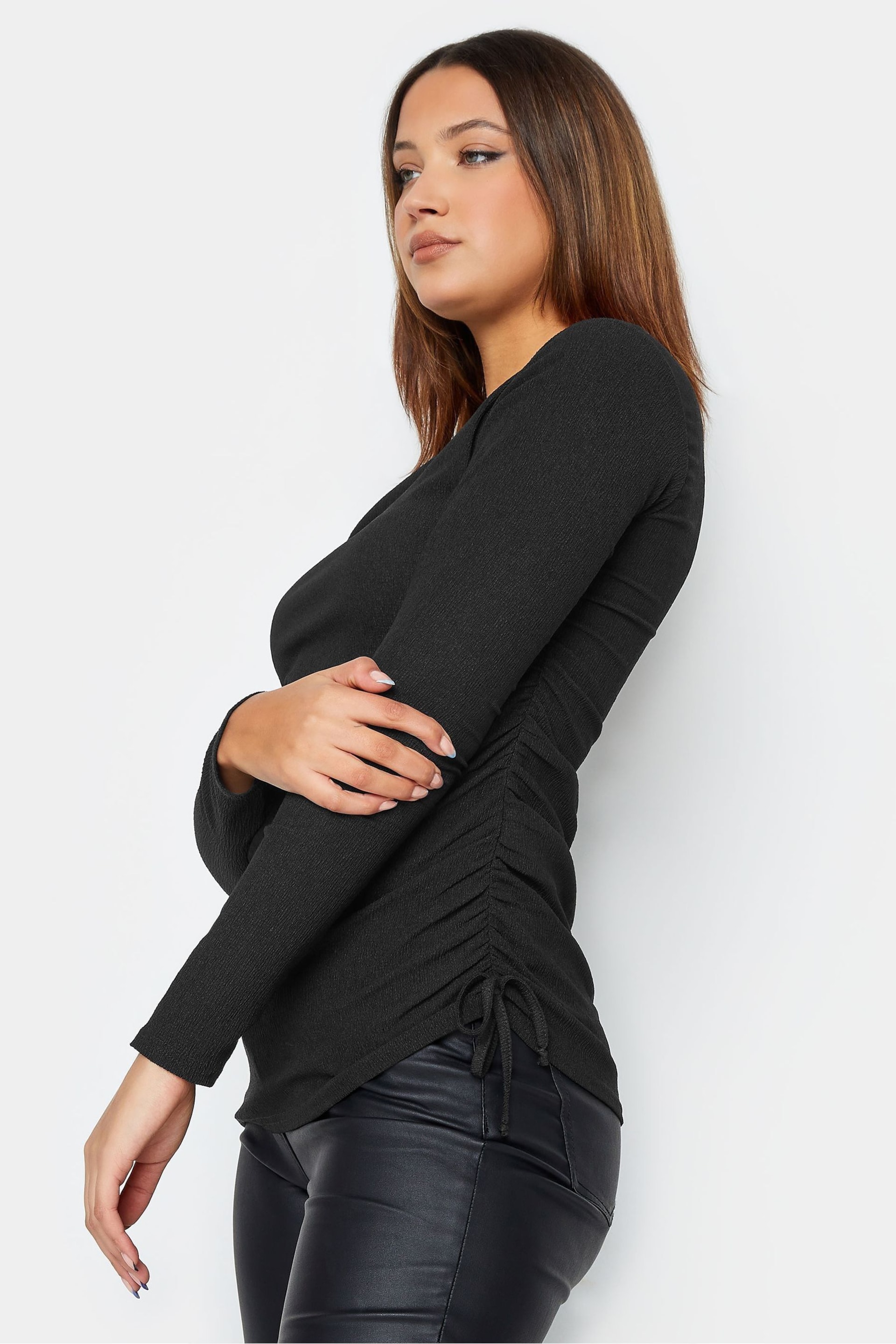Long Tall Sally Black Textured Ruched Side Top - Image 4 of 4