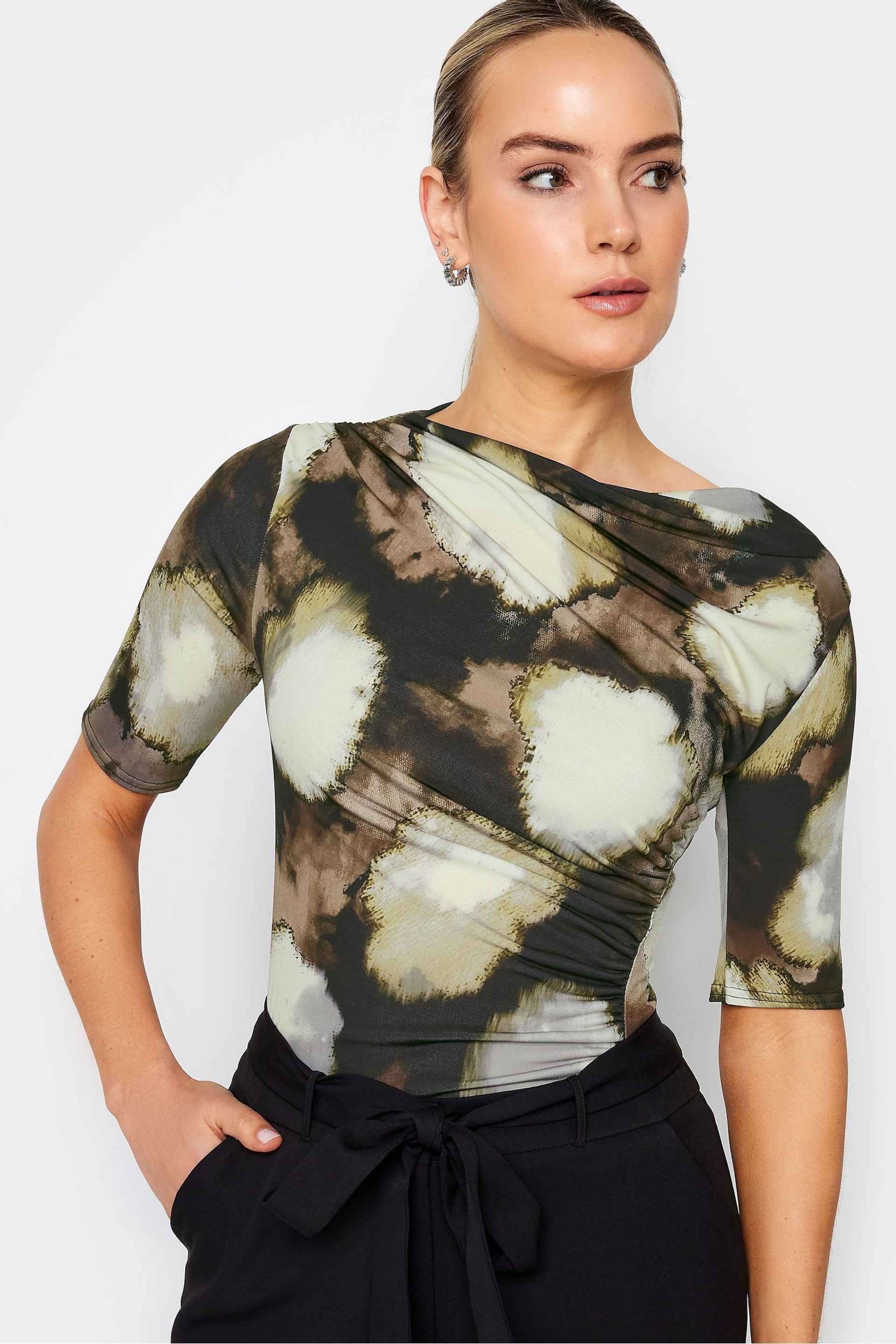 Long Tall Sally Brown Printed Draped Top - Image 4 of 4