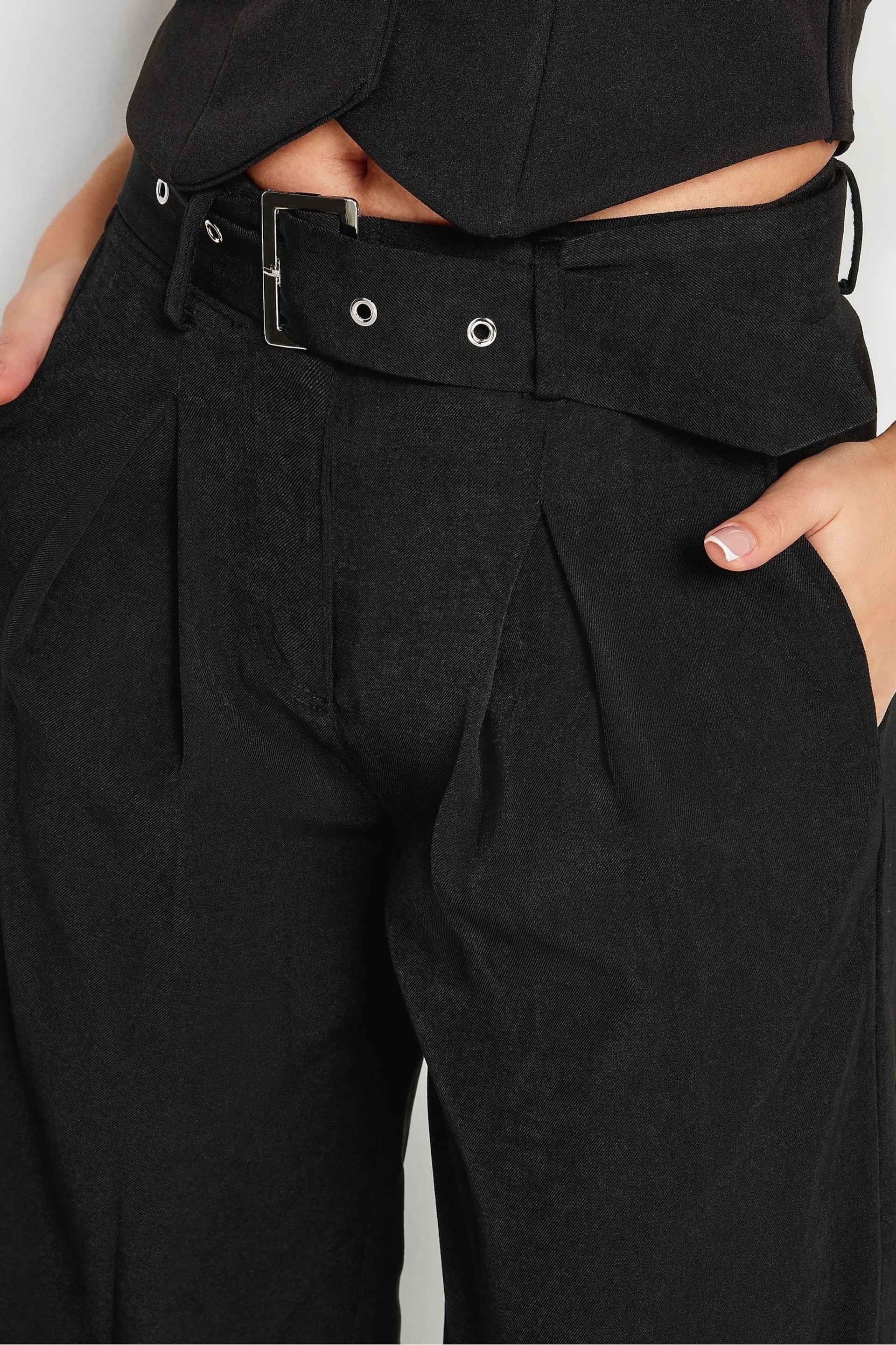 PixieGirl Petite Black Wide Leg Belted Trousers - Image 4 of 5
