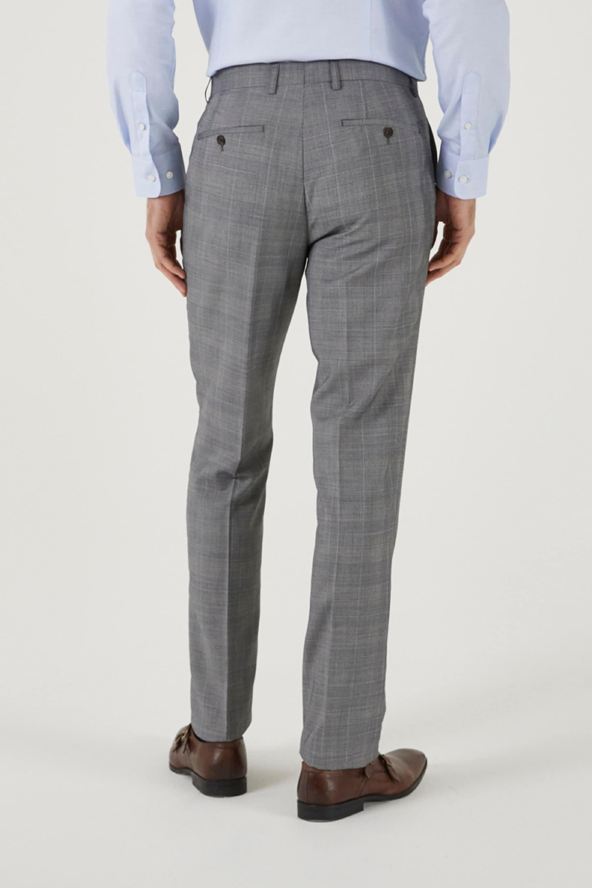 Skopes Buxton Grey Check Tailored Fit Suit Trousers - Image 2 of 4