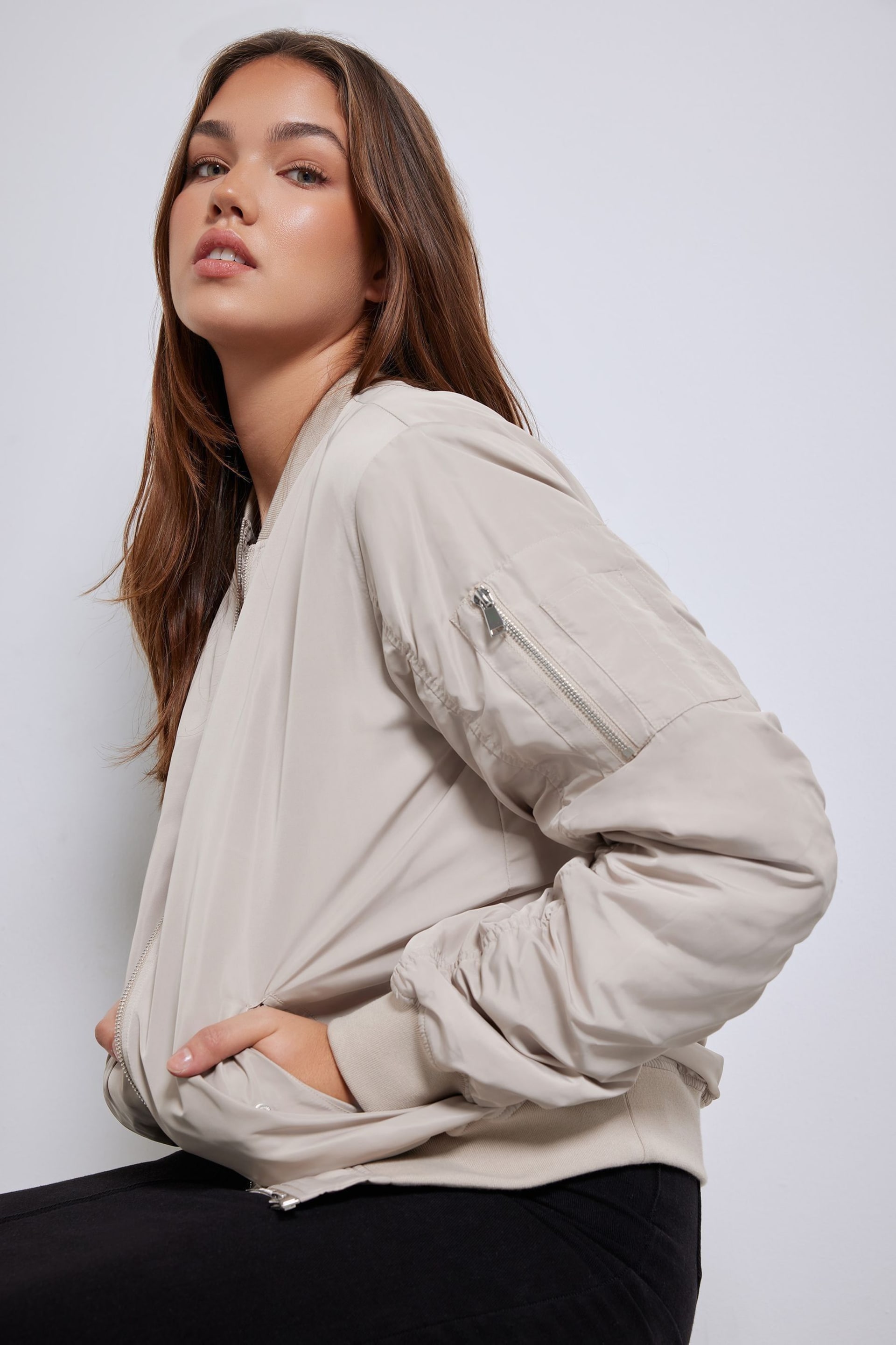 Long Tall Sally Natural Bomber Jacket - Image 1 of 2