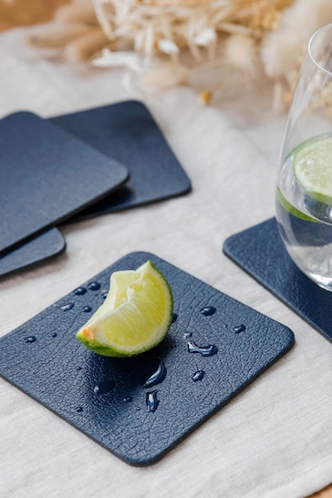 Lara-May Set of 6 Royal Blue Leather Coasters and Placemats