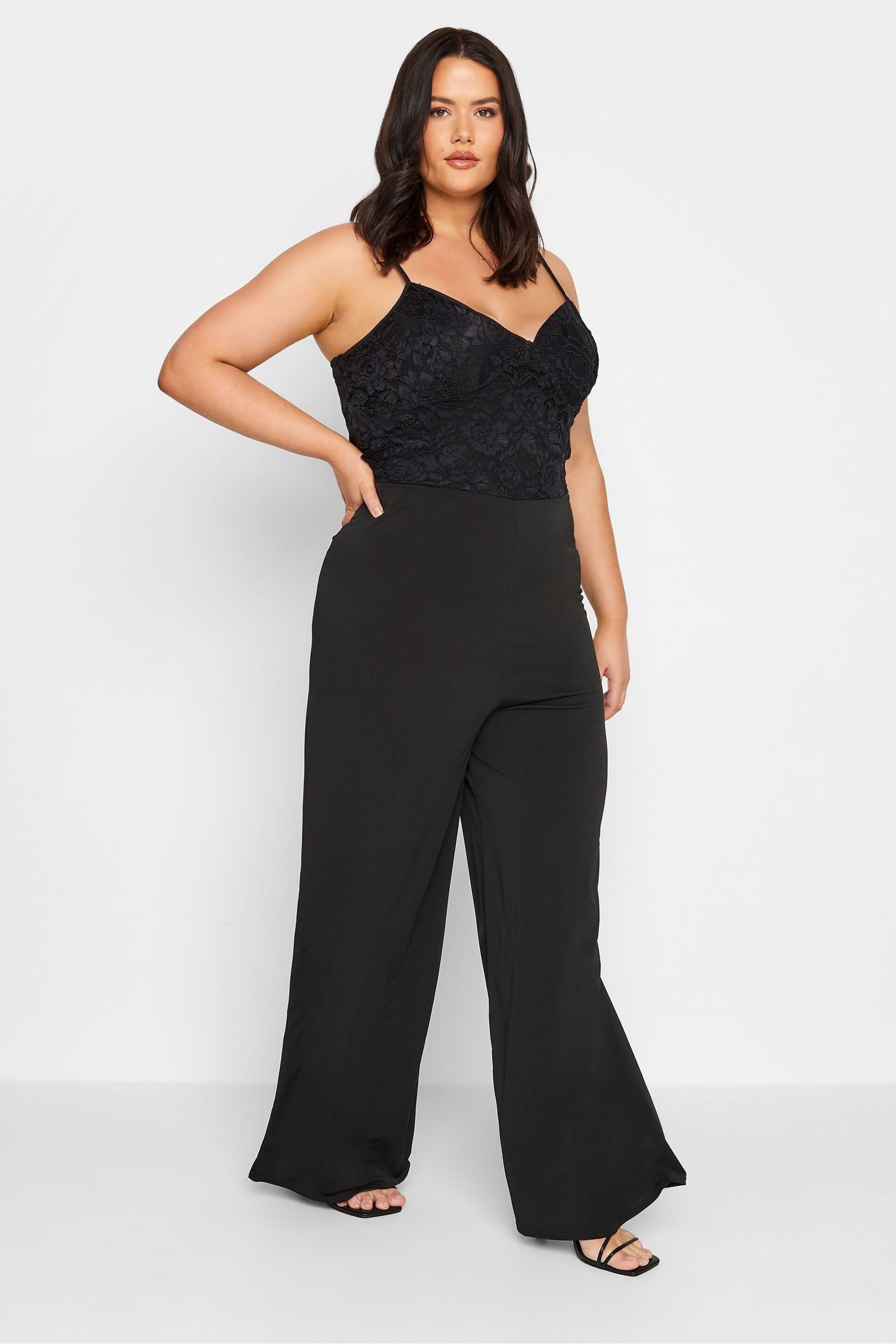 Long Tall Sally Black Lace Cami Stretch Jumpsuit - Image 3 of 4