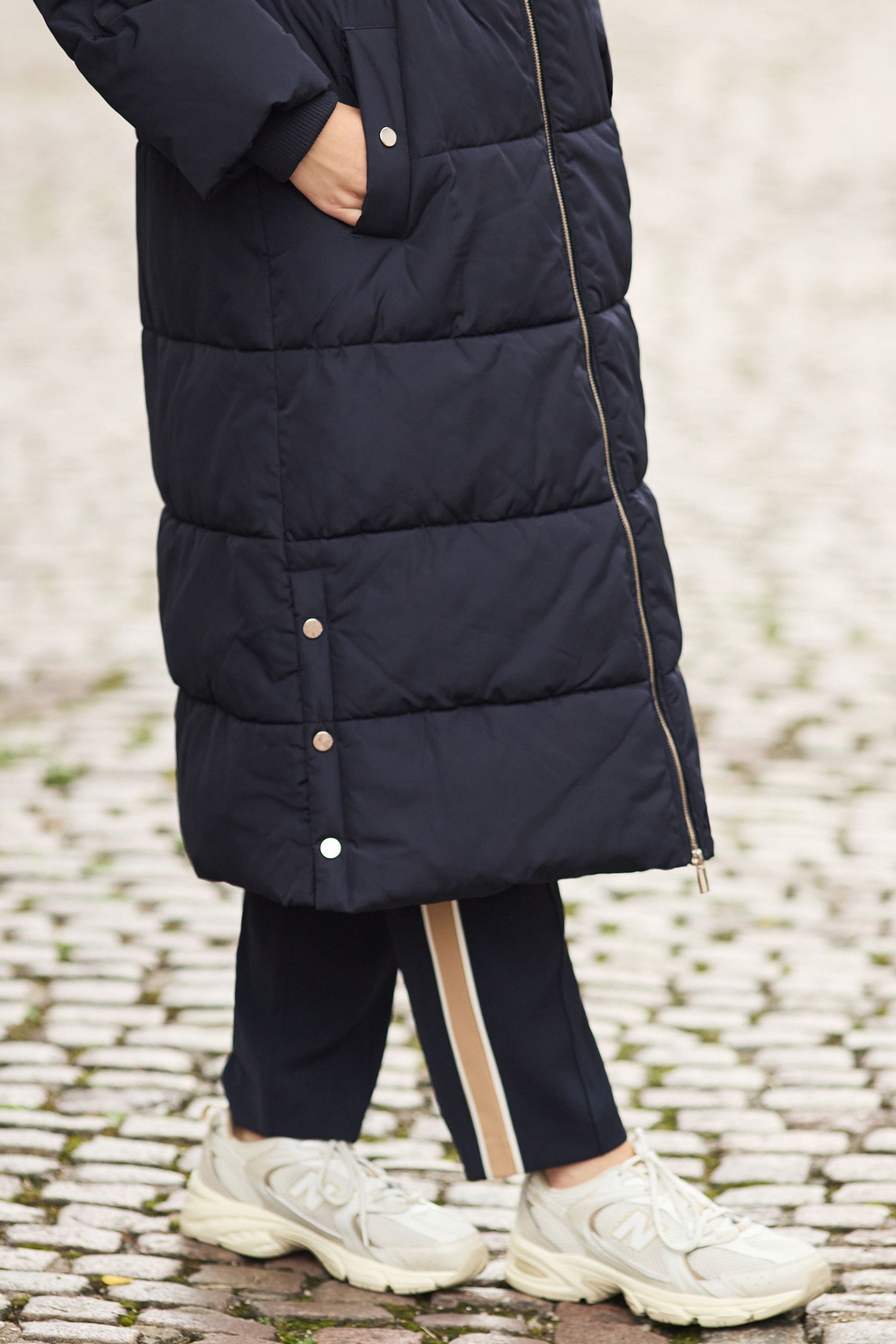 Buy Navy Blue Borg Lined Longline Hooded Padded Coat from Next Luxembourg