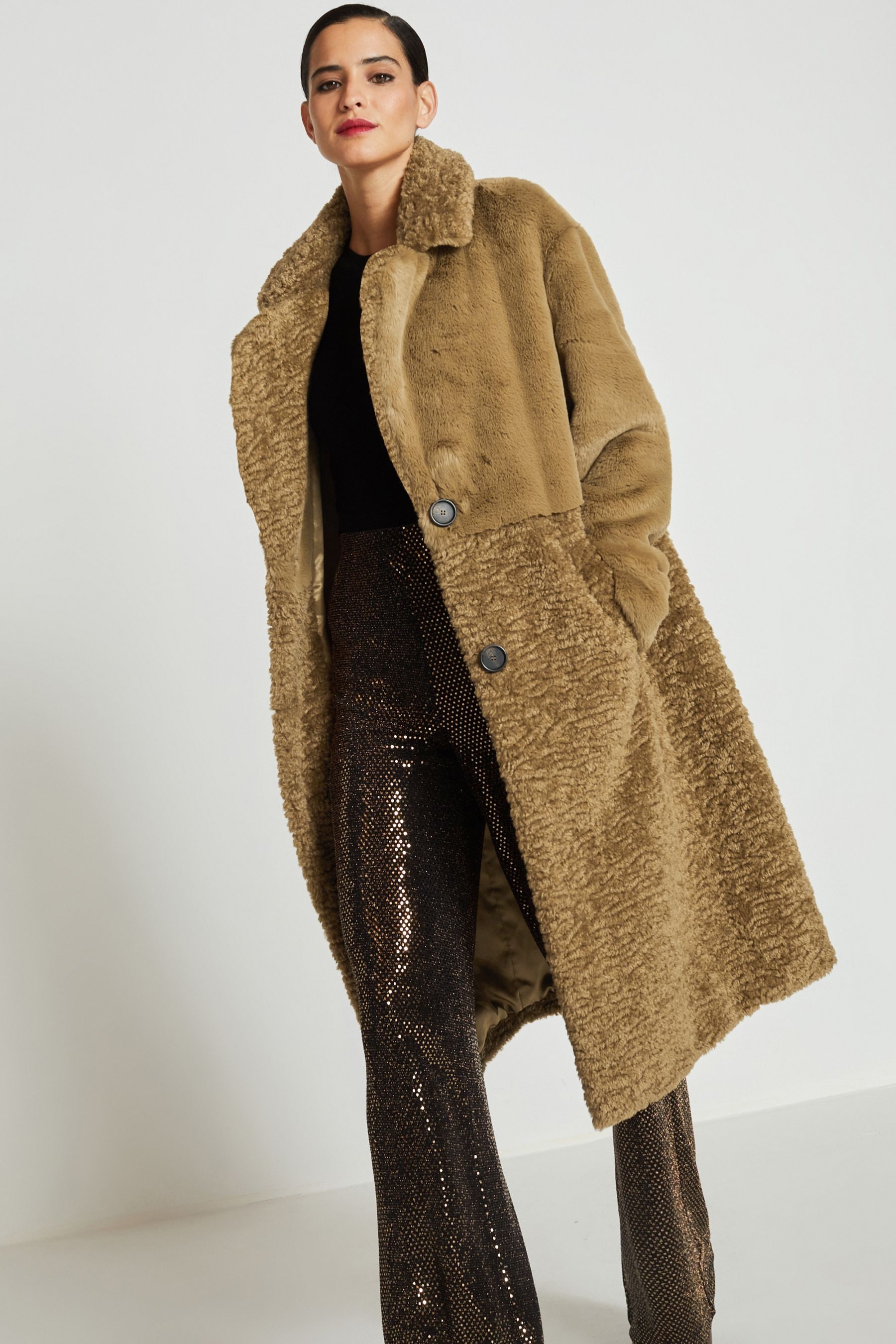 Buy Olive Green Longline Faux Fur Coat from Next Luxembourg