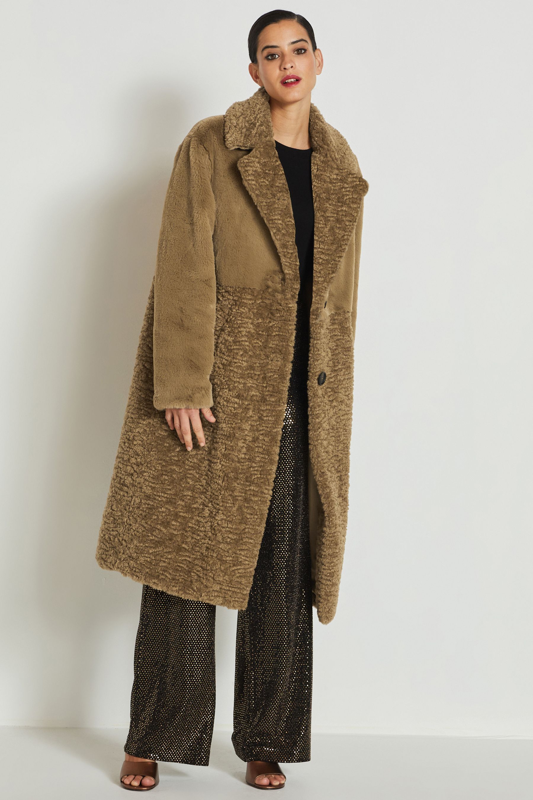 Army green faux fur coat cheap