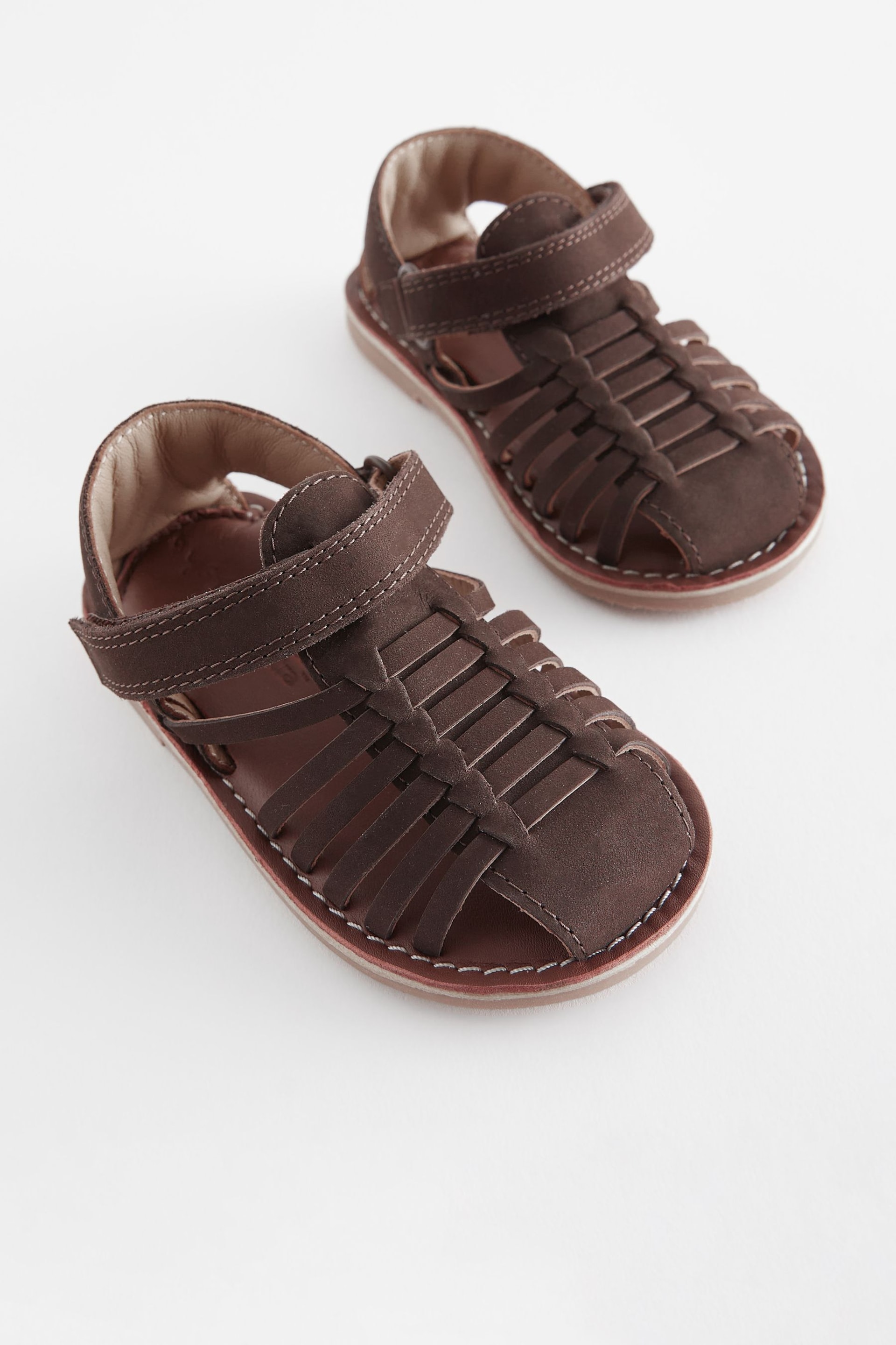 Chocolate Brown Leather Closed Toe Sandals - Image 1 of 5