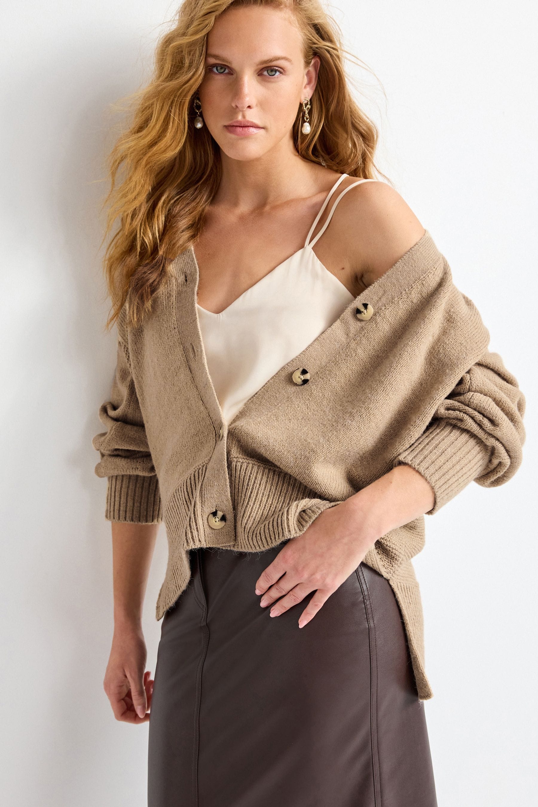 Buy Camel Brown Textured Cardigan from Next Luxembourg