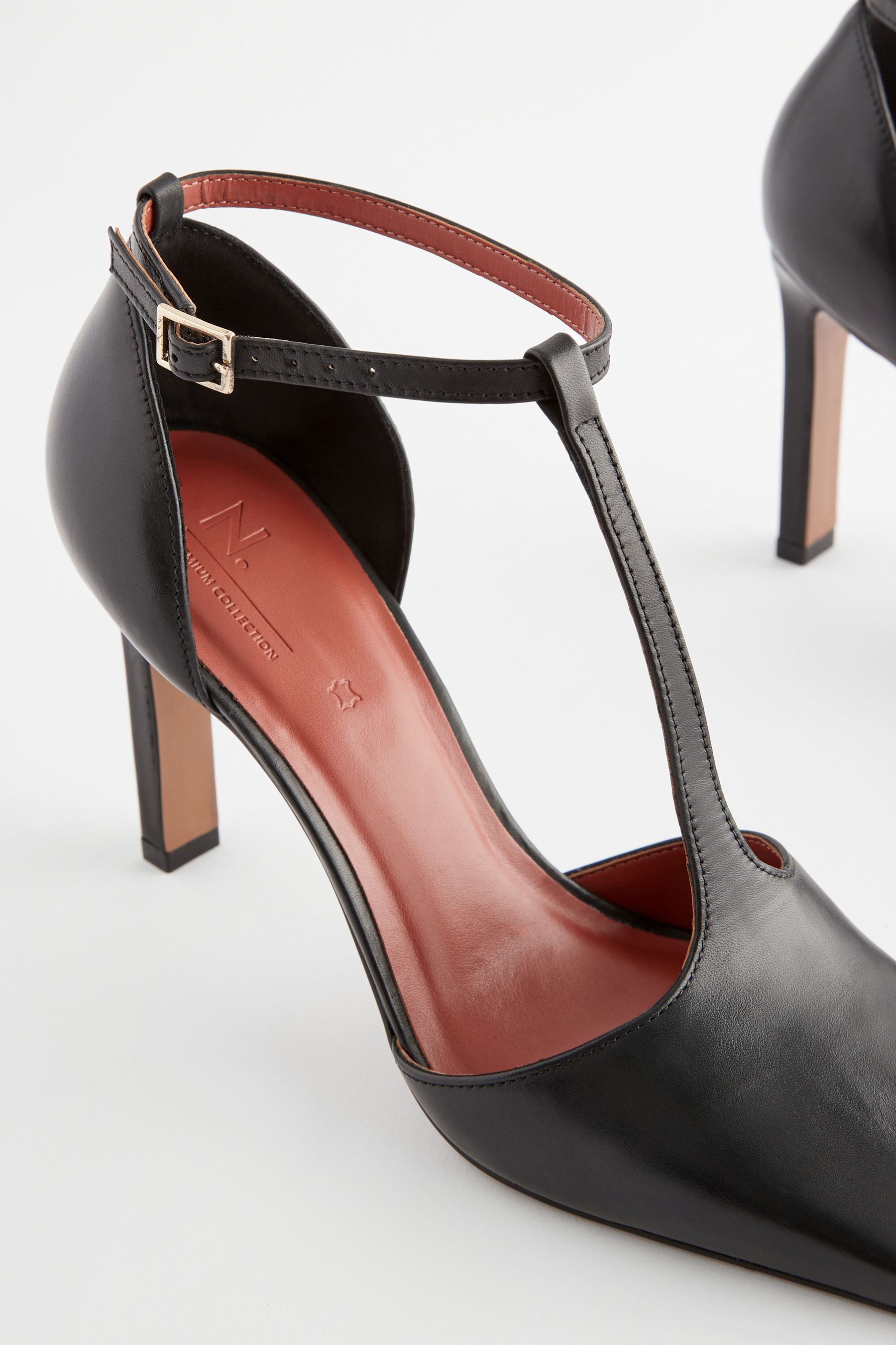 Buy Black Premium Leather Square Toe T Bar Heels from the Next UK
