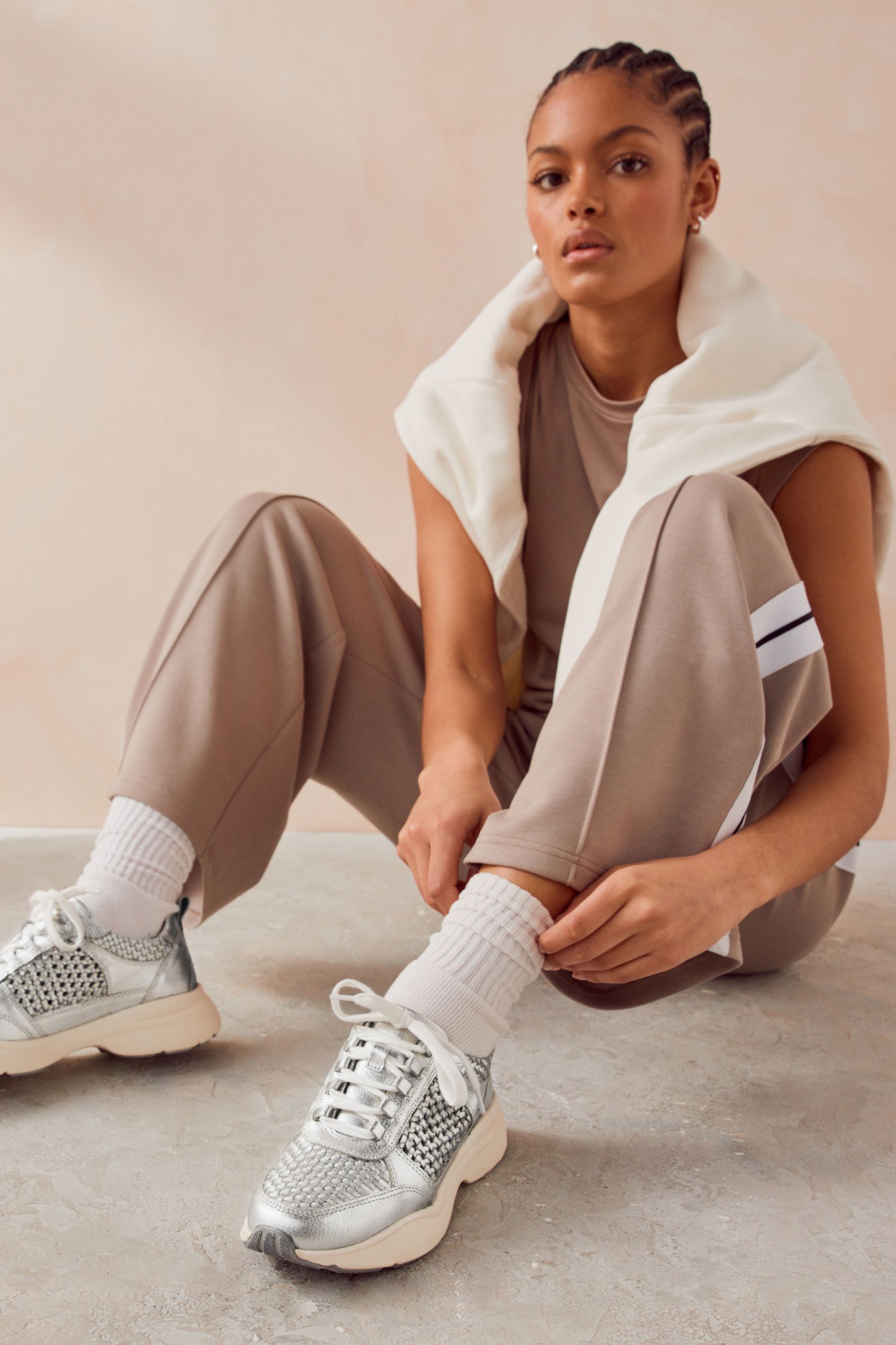 Buy Silver Signature Leather Weave Detail Chunky Trainers from Next Luxembourg
