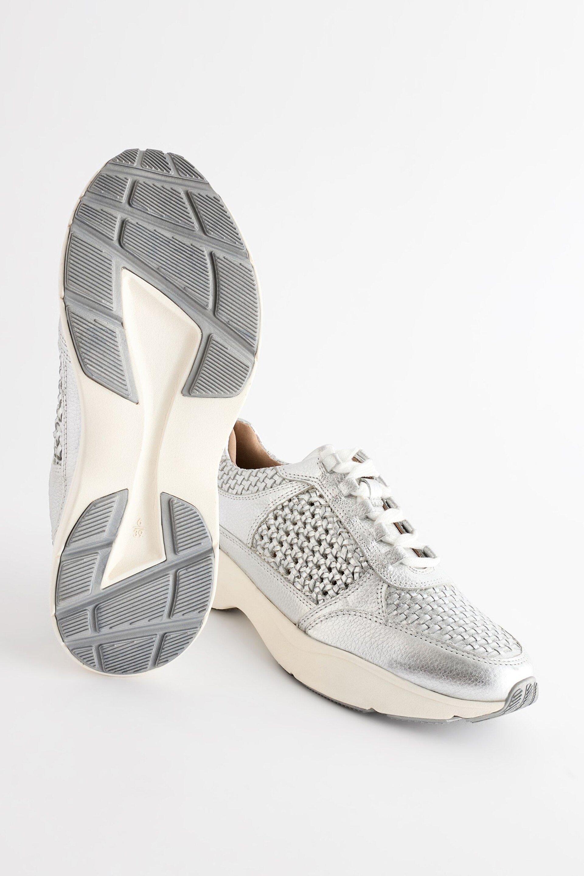 Silver Signature Leather Weave Detail Chunky Trainers - Image 7 of 9