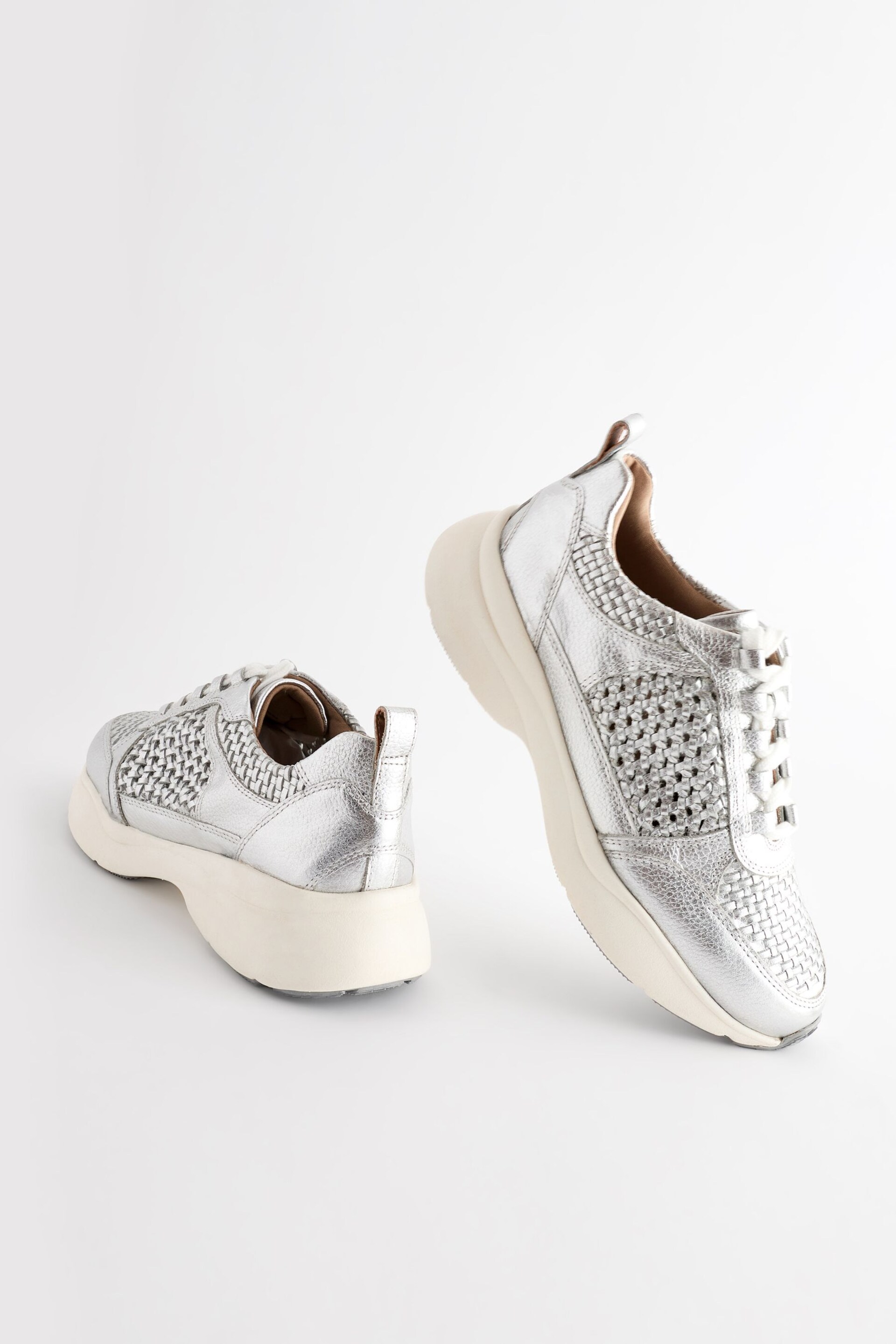 Silver Signature Leather Weave Detail Chunky Trainers - Image 8 of 9