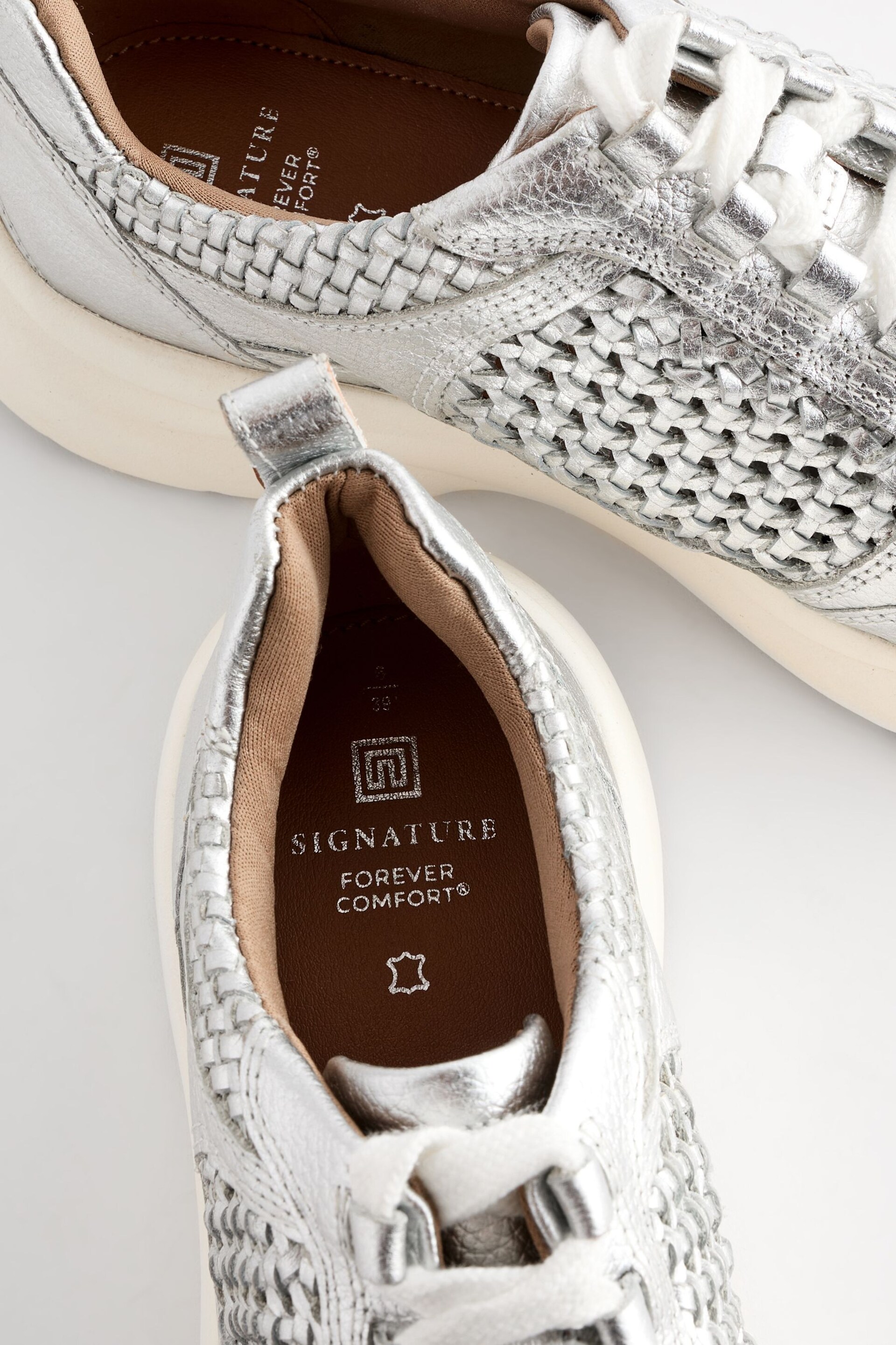 Silver Signature Leather Weave Detail Chunky Trainers - Image 9 of 9