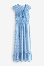 Blue Tile Print Tie Front Short Sleeve Maxi Dress - Image 5 of 6