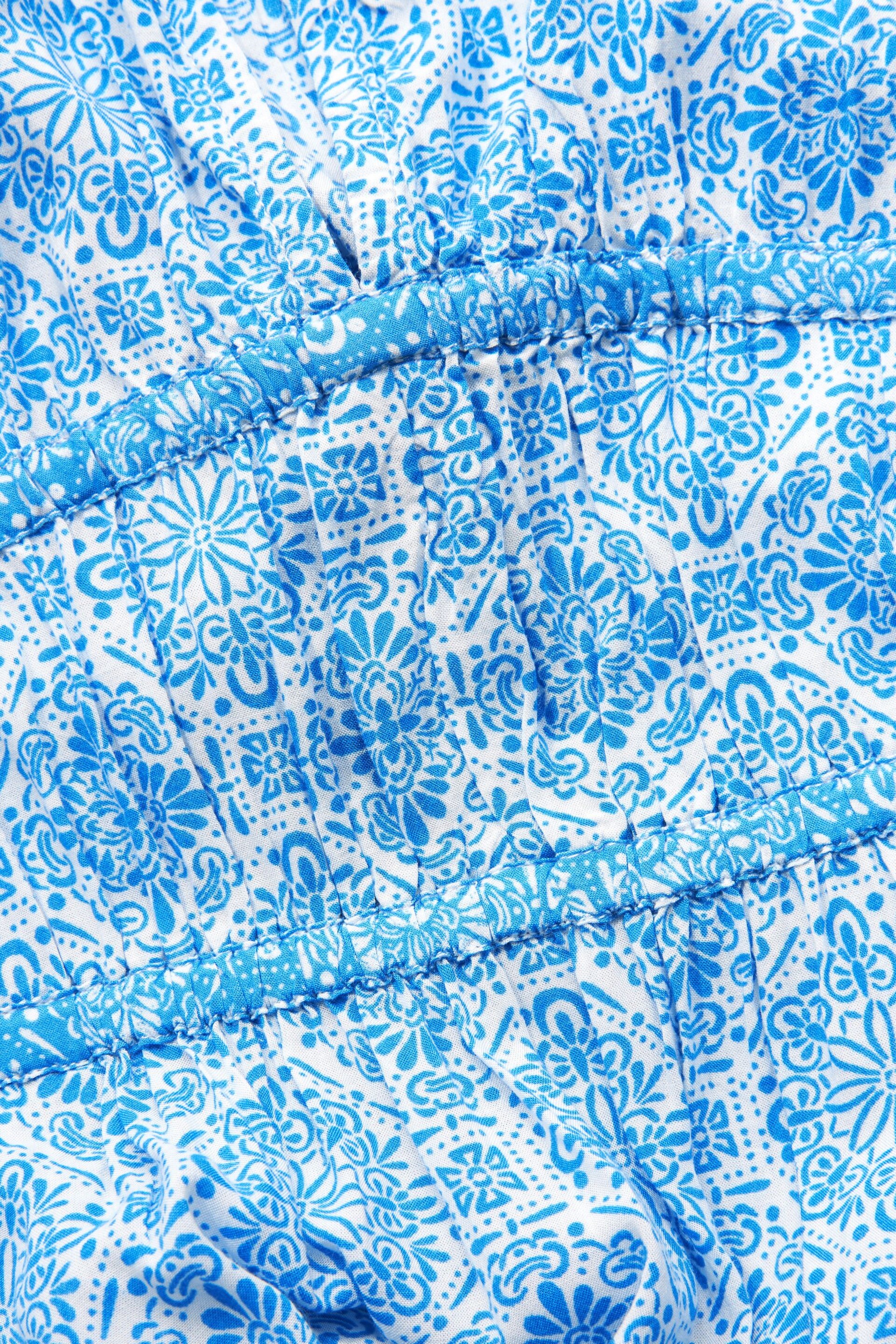 Blue Tile Print Tie Front Short Sleeve Maxi Dress - Image 6 of 6