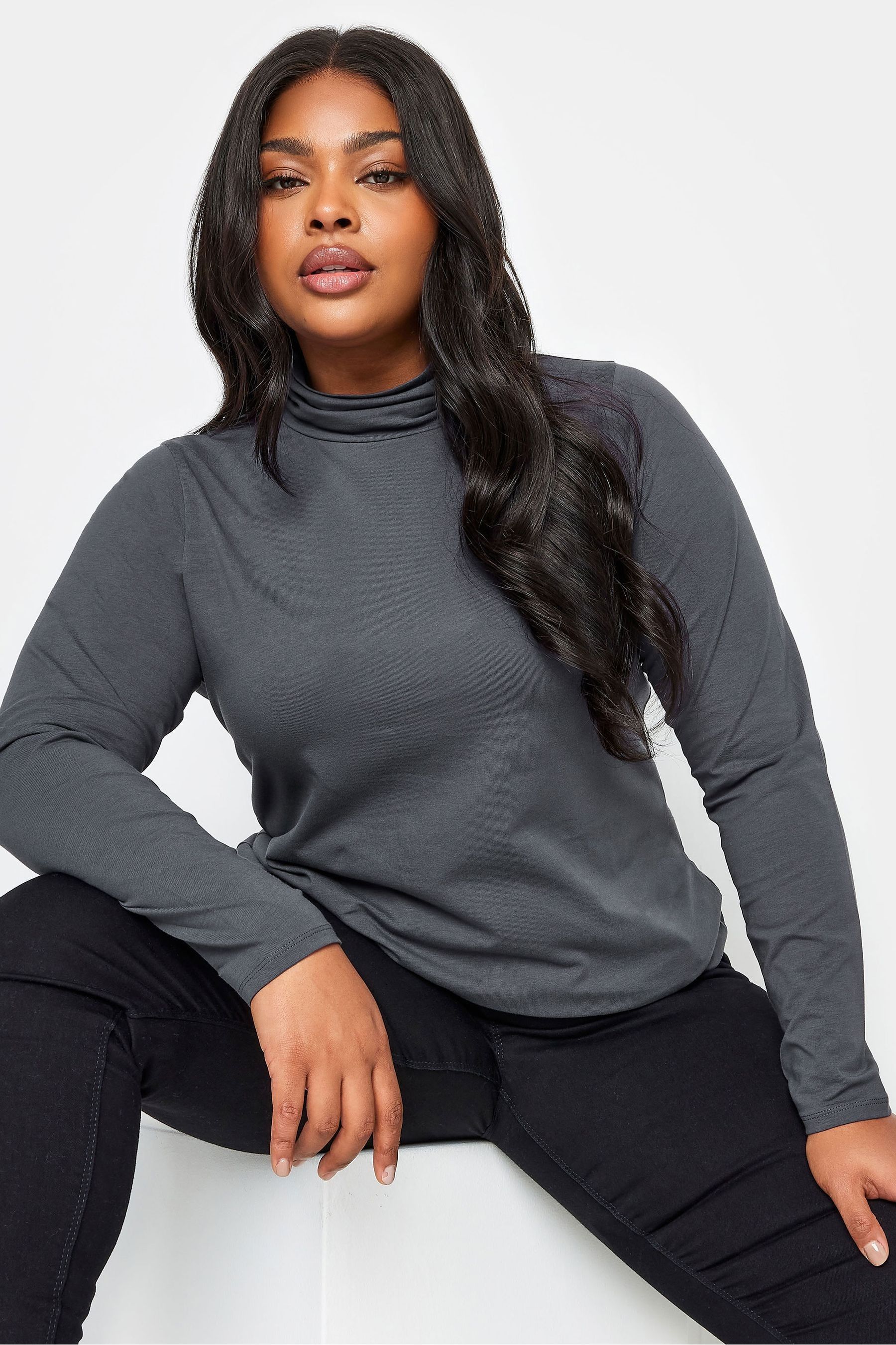 Buy Yours Curve Grey Natural 2 Pack Turtle Neck Tops from the Next