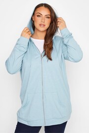 Yours Curve Blue Soft Touch Ribbed Zip Hoodie - Image 3 of 4