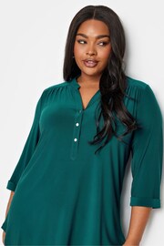 Yours Curve Green Half Placket Jersey Blouse - Image 4 of 4