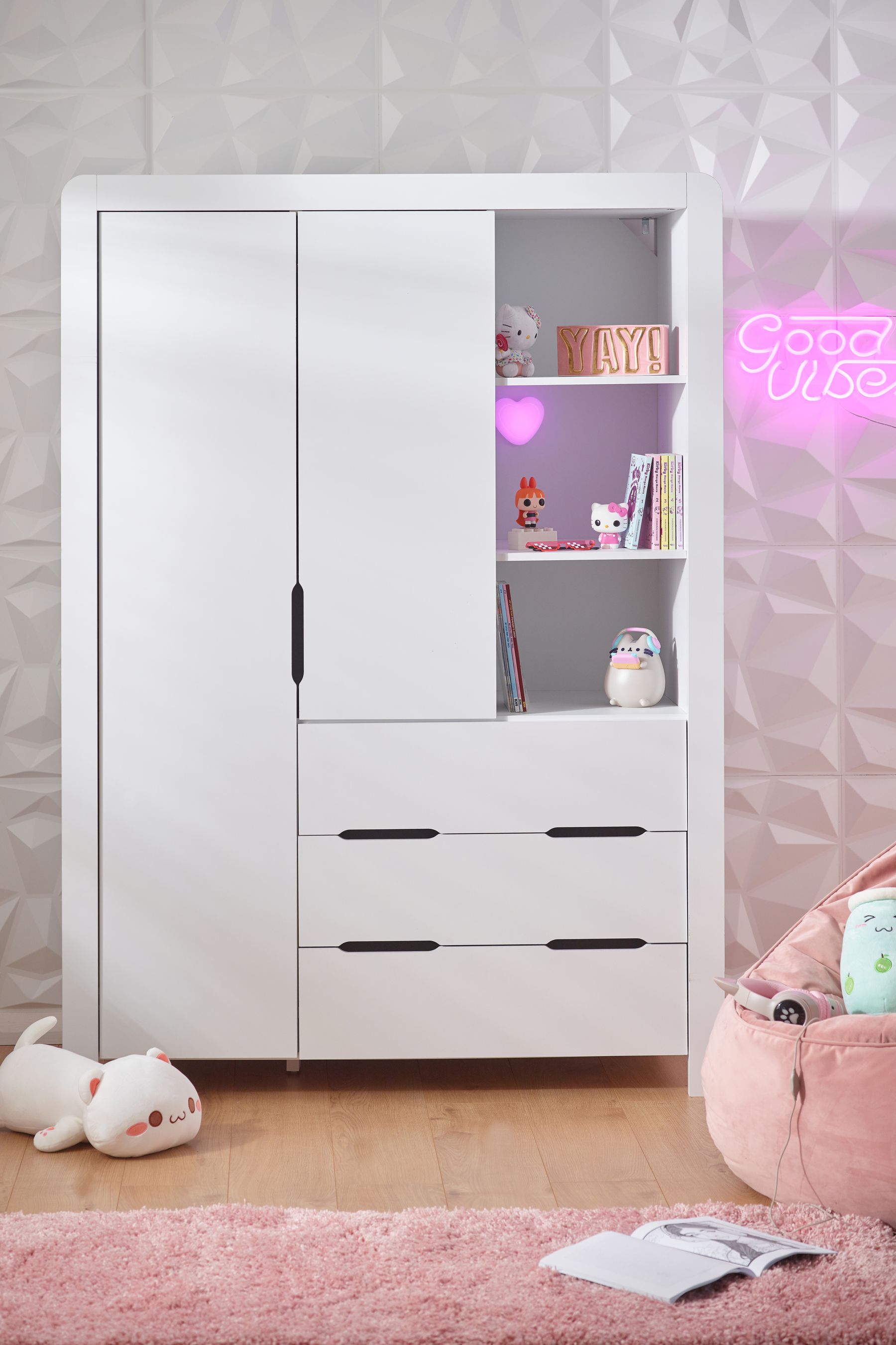 White Gaming Kids Triple Wardrobe