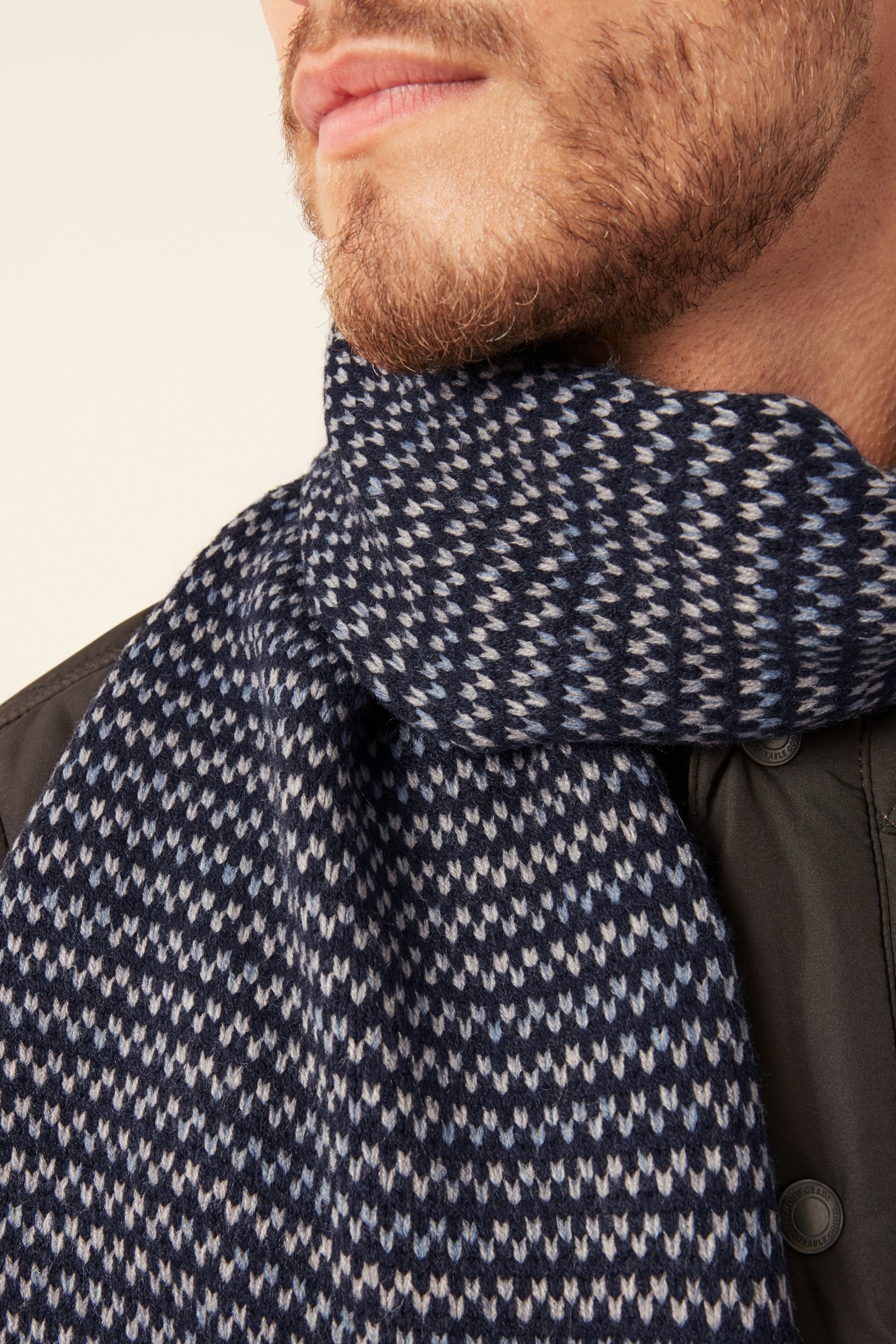 Navy Blue Textured Knitted Scarf - Image 2 of 3