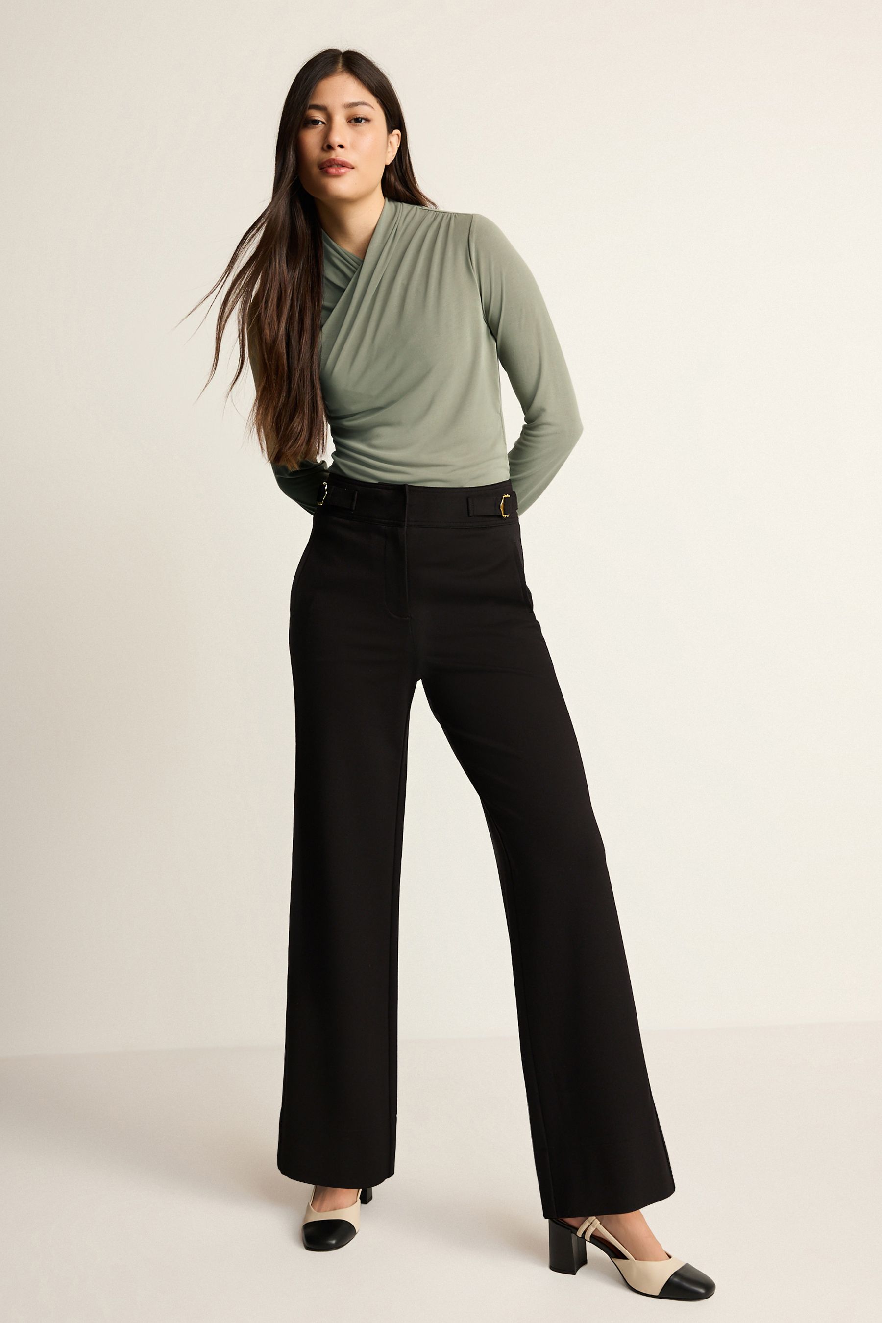 Black stretch wide leg trousers best sale