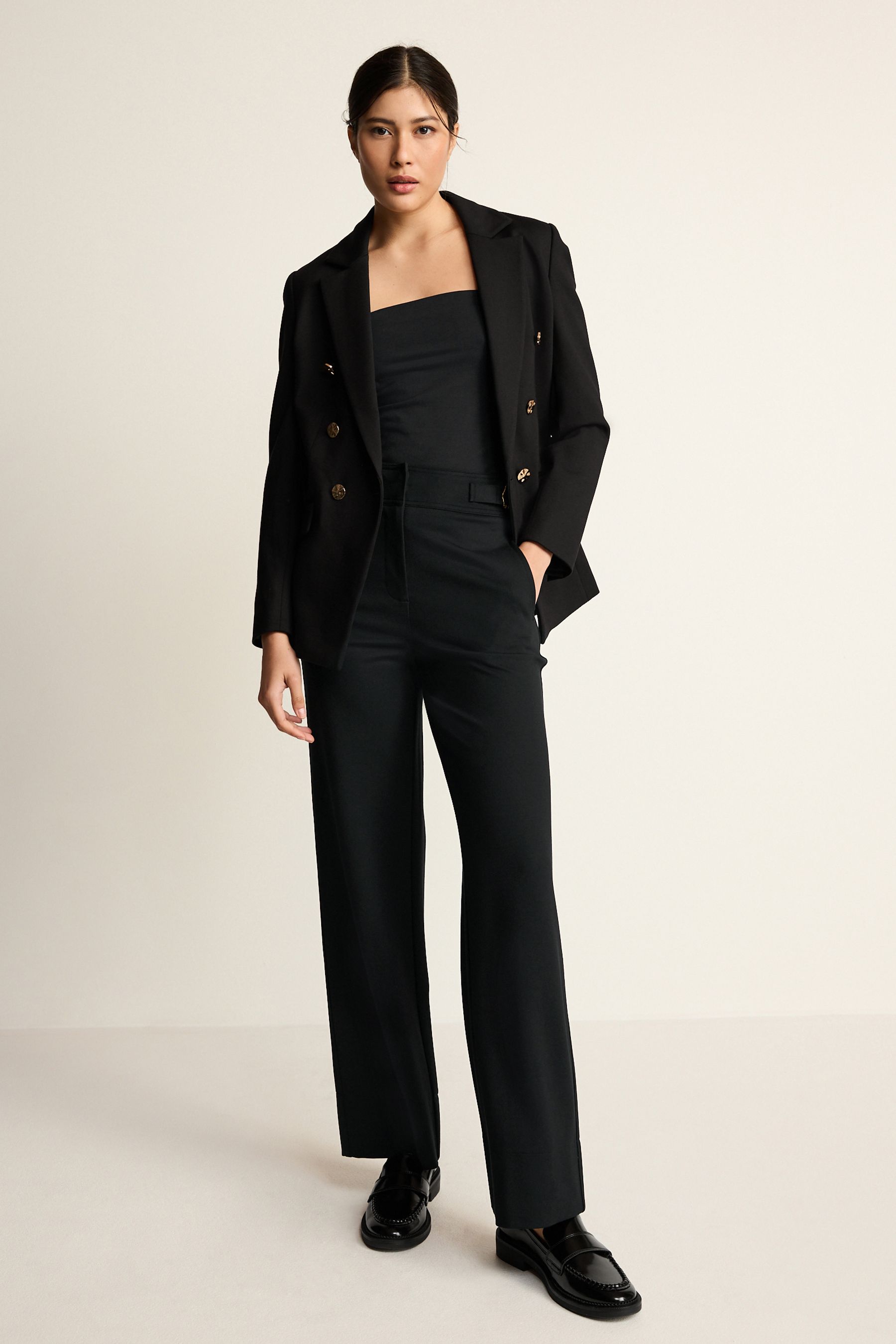 Buy Black Tailored Ponte Metal Detail Wide Leg Trousers from Next Luxembourg