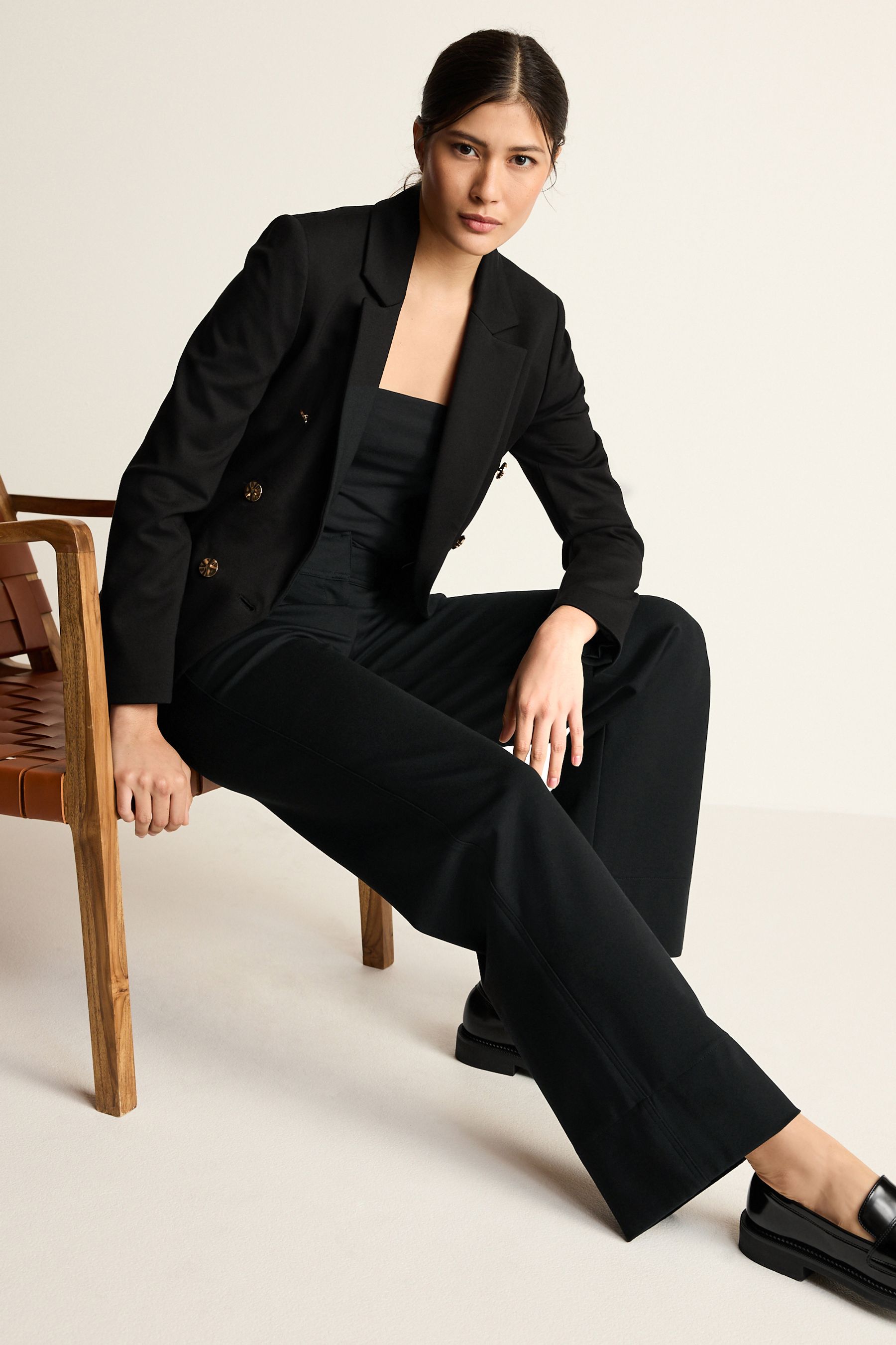 Buy Black Tailored Ponte Metal Detail Wide Leg Trousers from Next Luxembourg