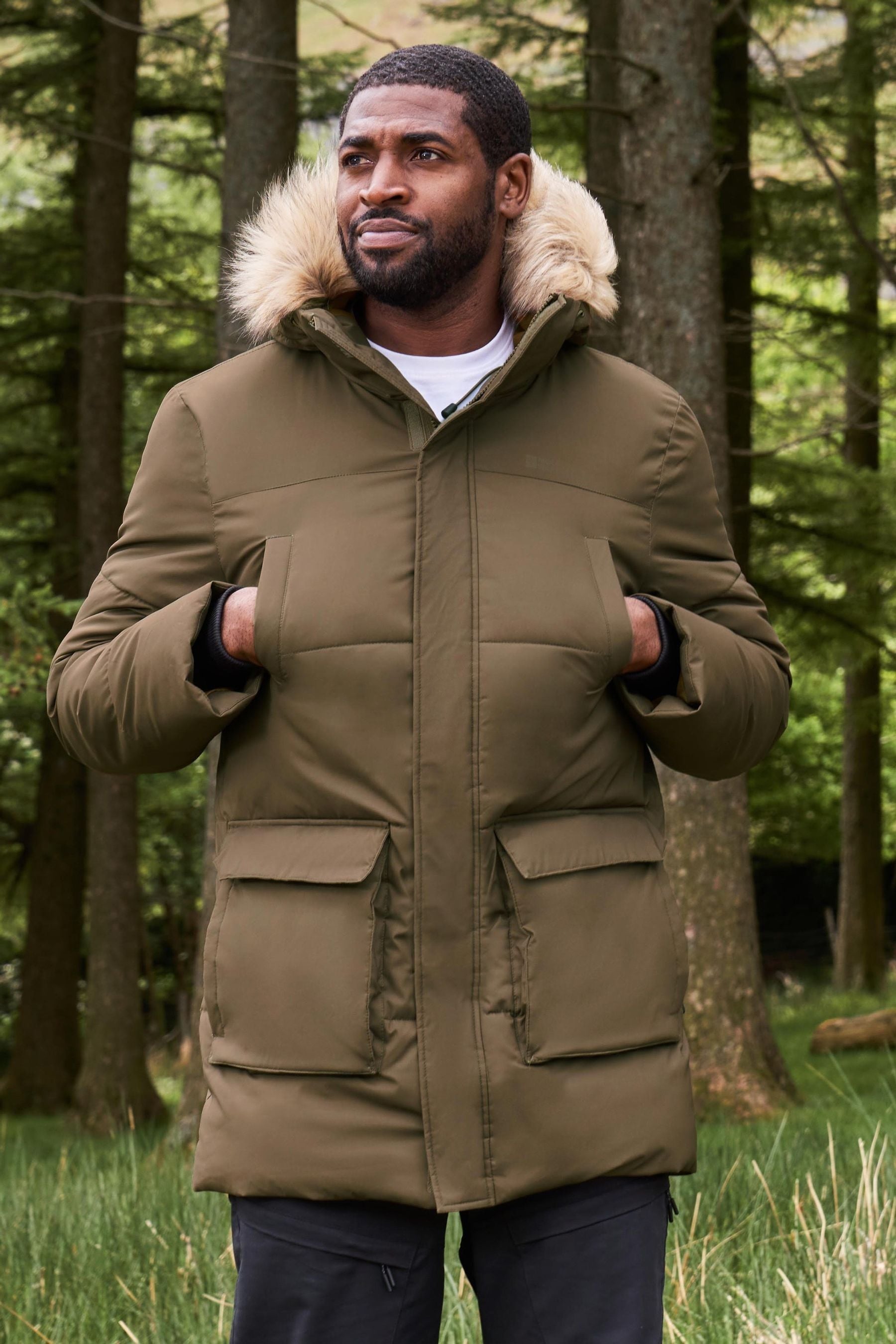 Mens green parka coats sales