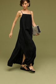 Black Tie Back Maxi Dress With Linen - Image 1 of 6