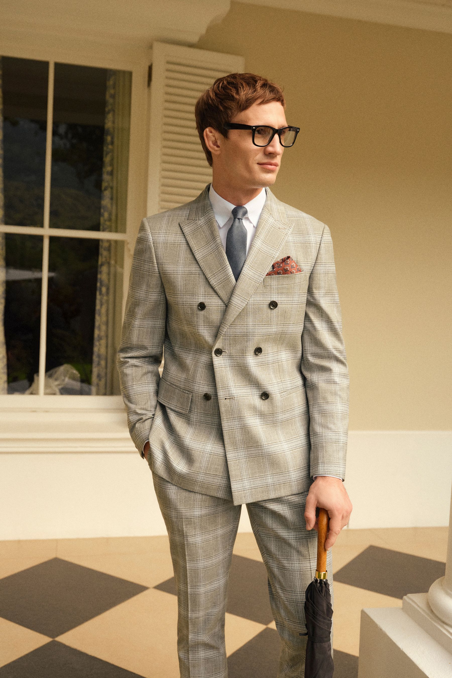 Grey check double breasted suit new arrivals