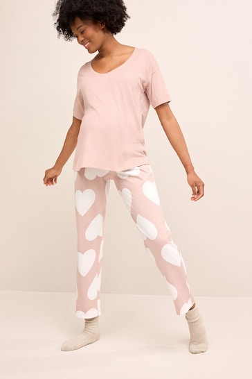 Pink Heart Maternity Cotton Pyjamas
