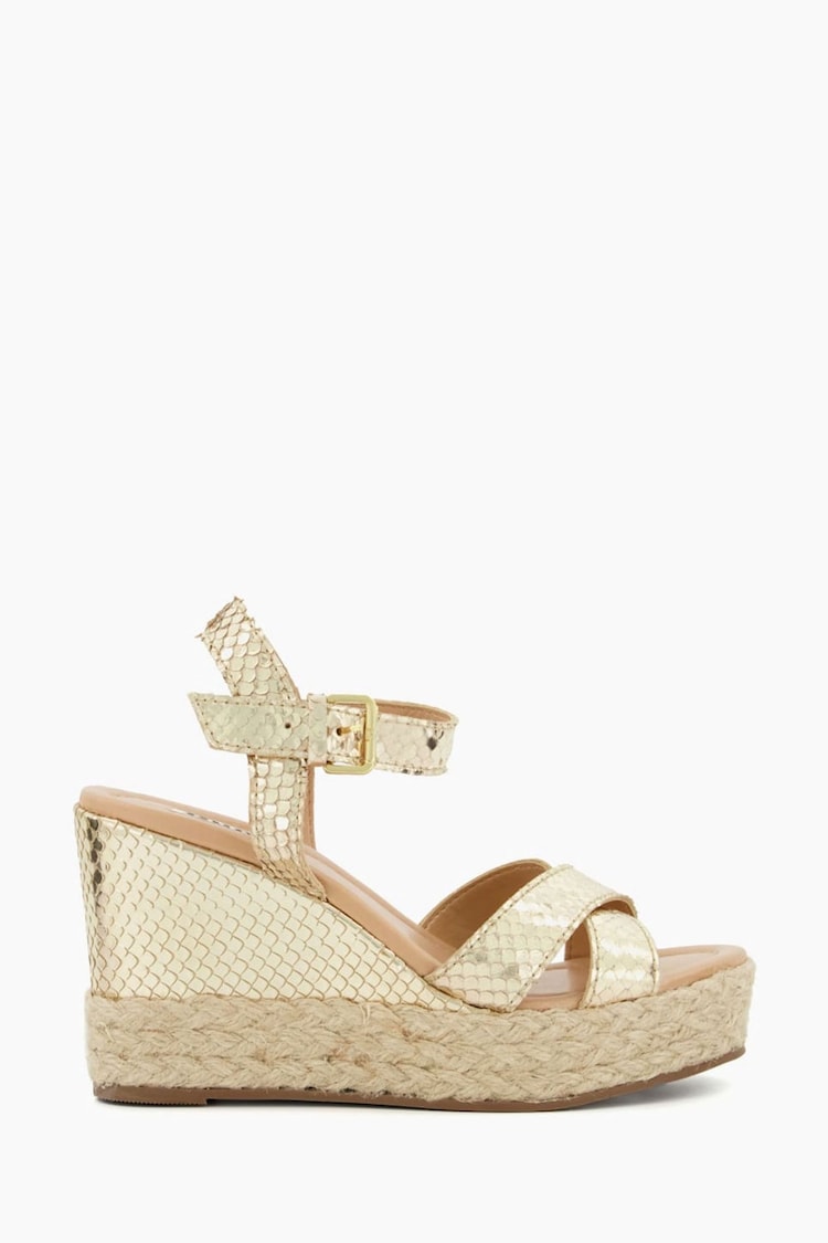 Dune London Animal Kind Cross Strap Covered Wedge Sandals - Image 2 of 5