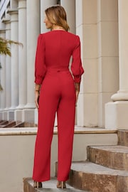 Sosandar Red Tailored Tie Waist Formal Jumpsuit - Image 2 of 5