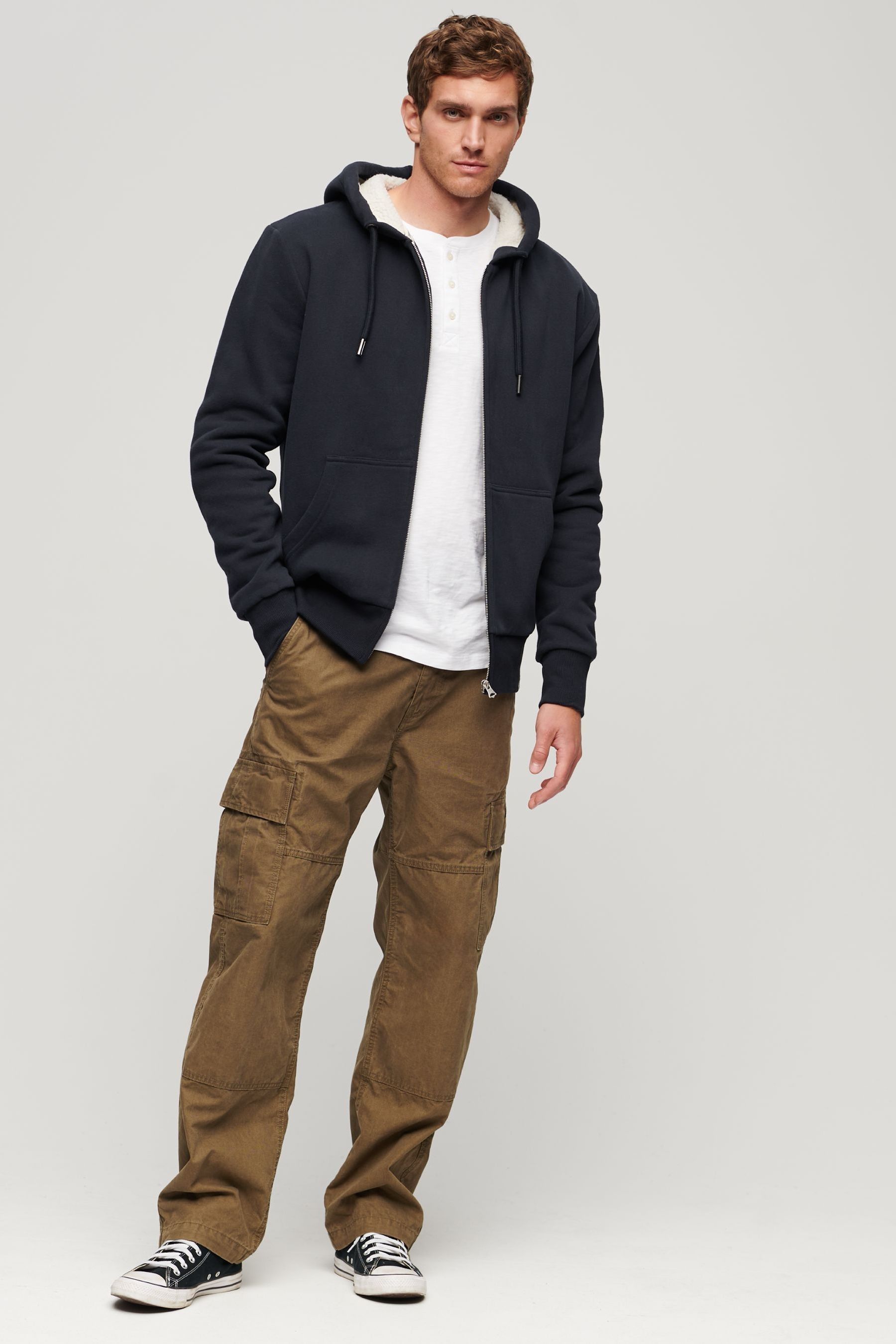 Buy Superdry Blue Essential Borg Lined Zip Up Hoodie from the Next UK online shop