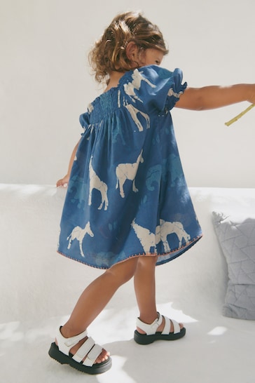 Blue Animals Puff Sleeve Dress (3mths-8yrs)