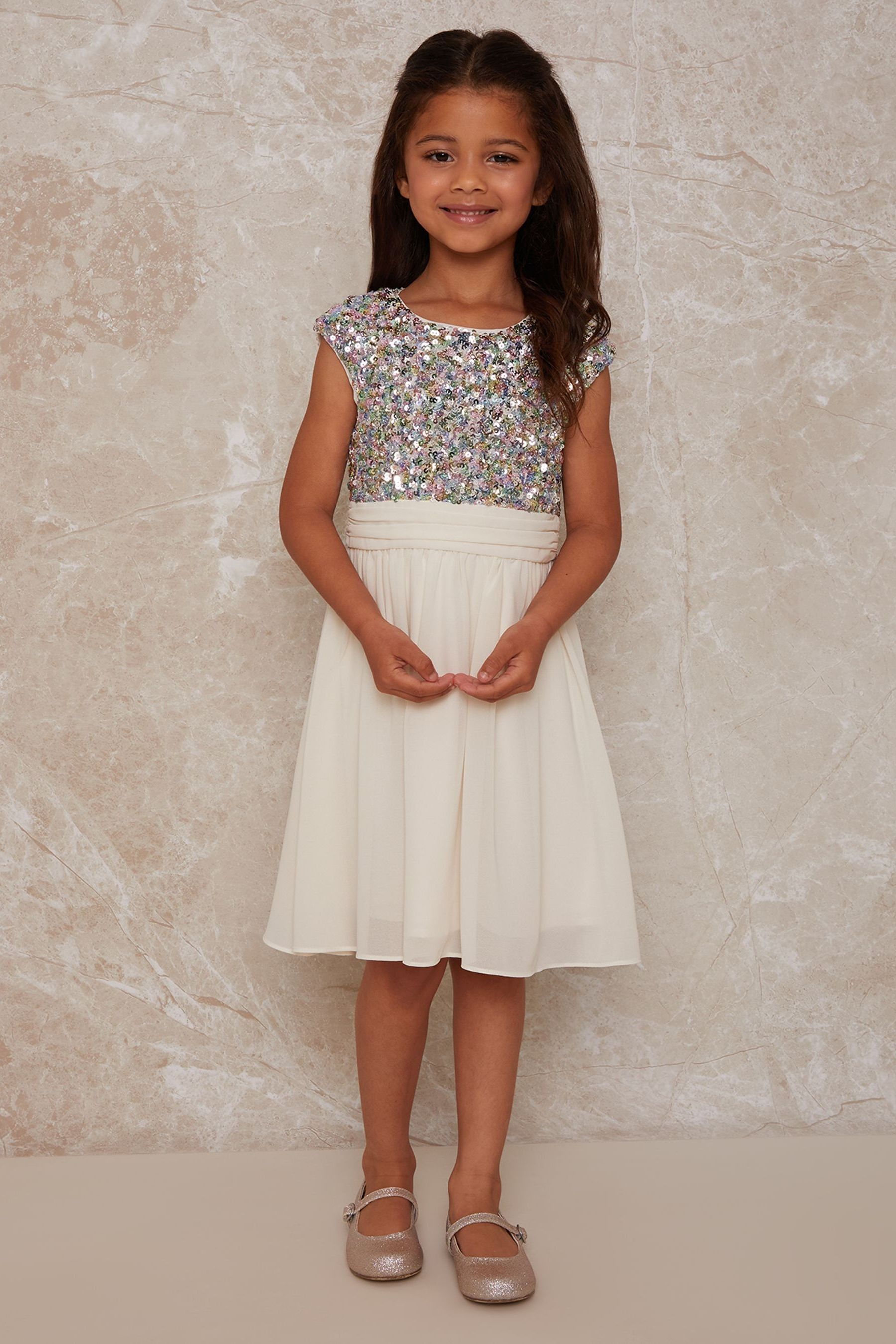 Buy Chi Chi London Natural Girls Sequin Chiffon Party Dress from