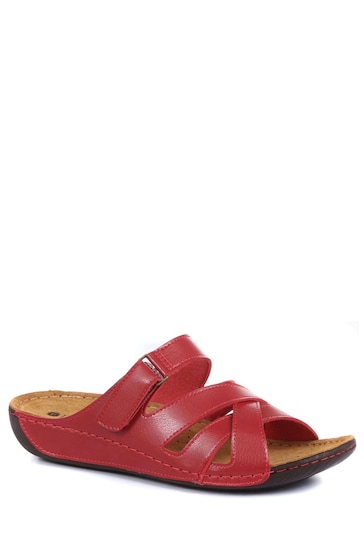 Pavers Red Ladies Touch Fasten Mules
