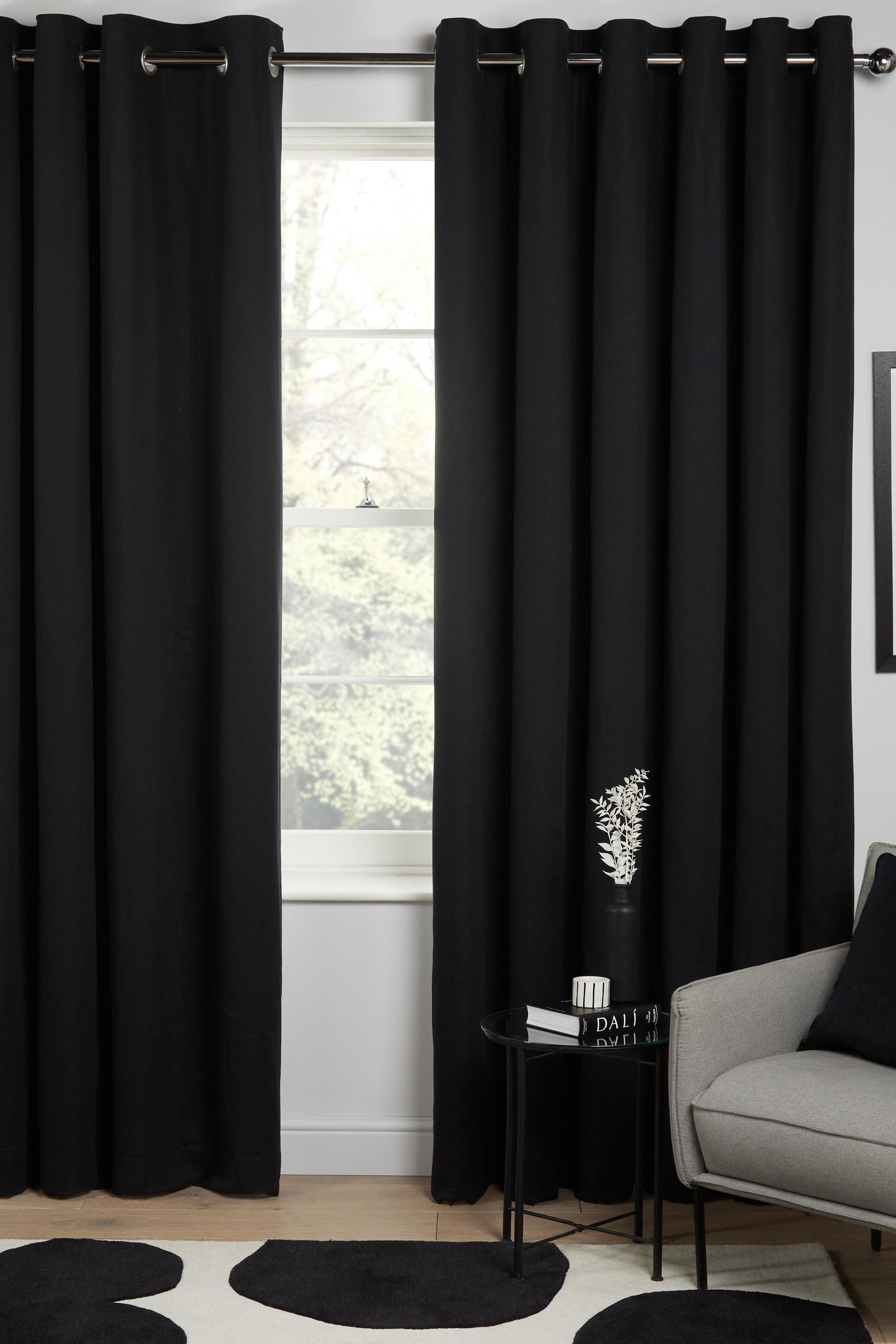 Black Cotton Blackout Thermal Eyelet Curtains