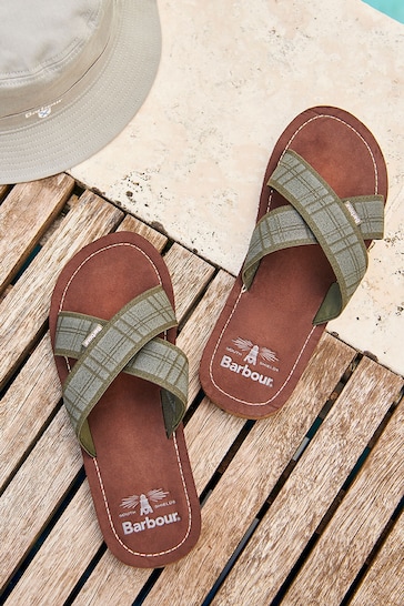 Barbour® Olive Green Tartan Toeman Beach Sandals