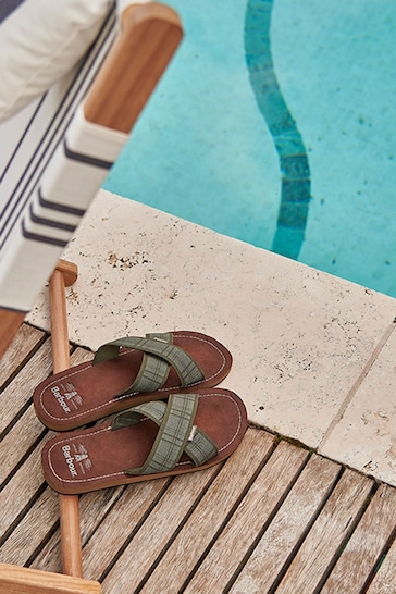 Barbour® Olive Green Tartan Toeman Beach Sandals