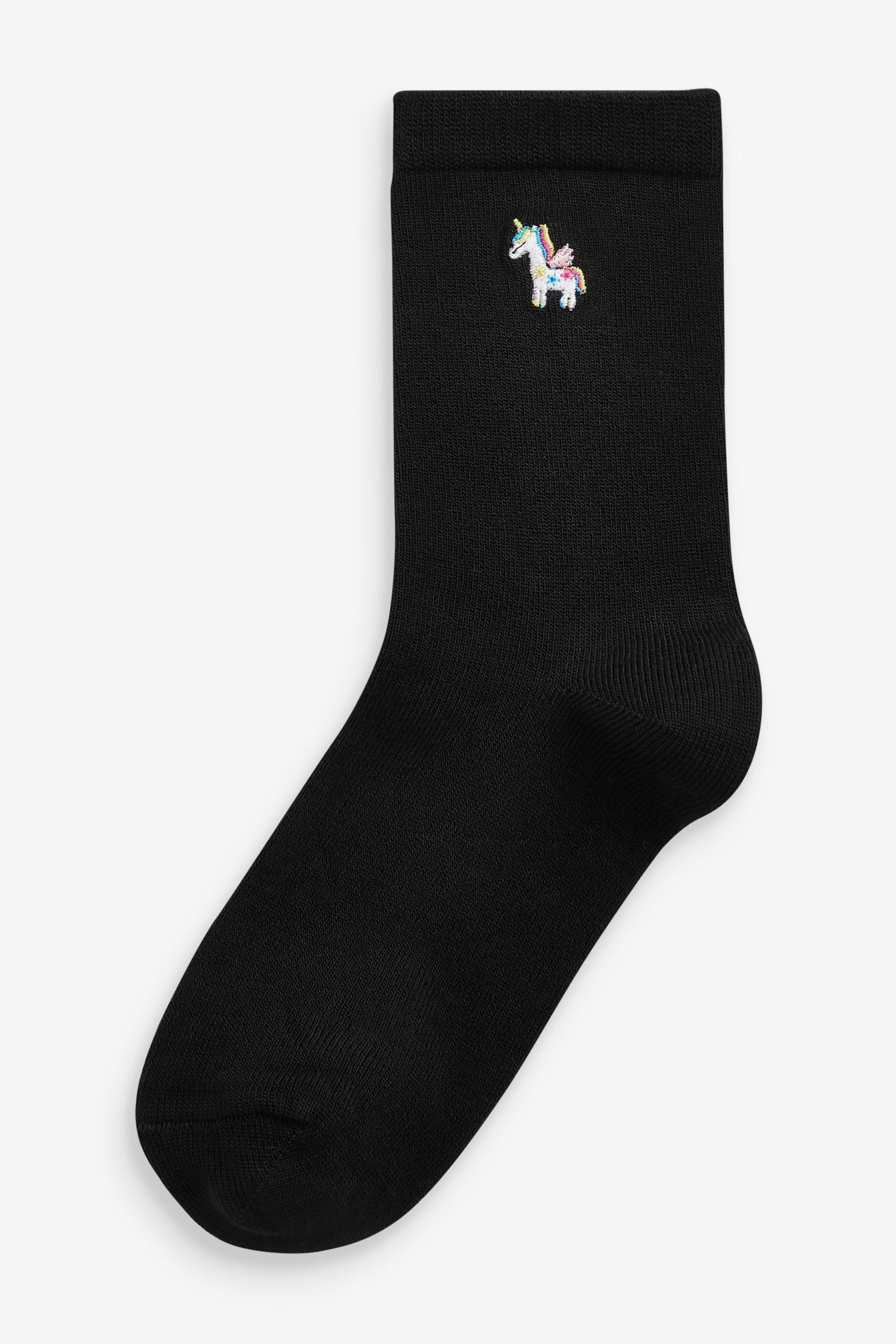Black 5 Pack Bamboo Rich Unicorn Embroidered Ankle Socks - Image 5 of 6