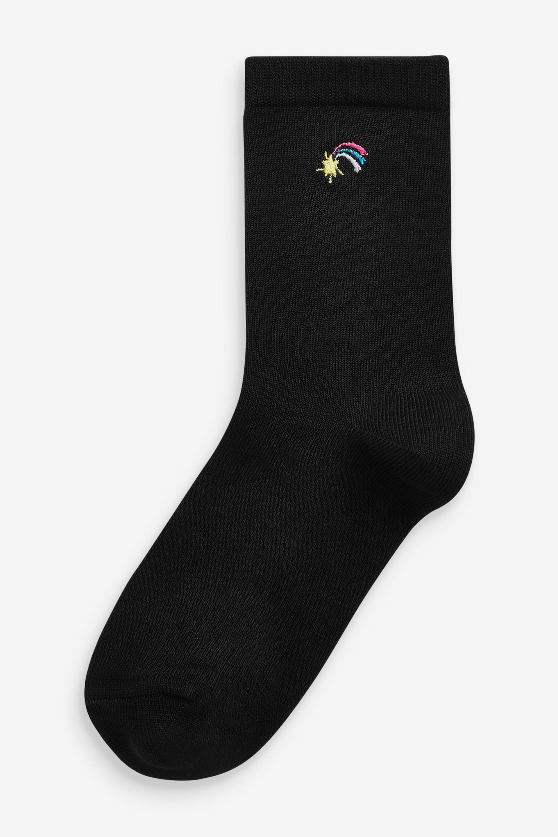 Black 5 Pack Bamboo Rich Unicorn Embroidered Ankle Socks - Image 6 of 6