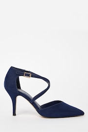 Friends Like These Navy Blue Regular Fit Cross Over Mid Court Block Heel Shoe - Image 2 of 4
