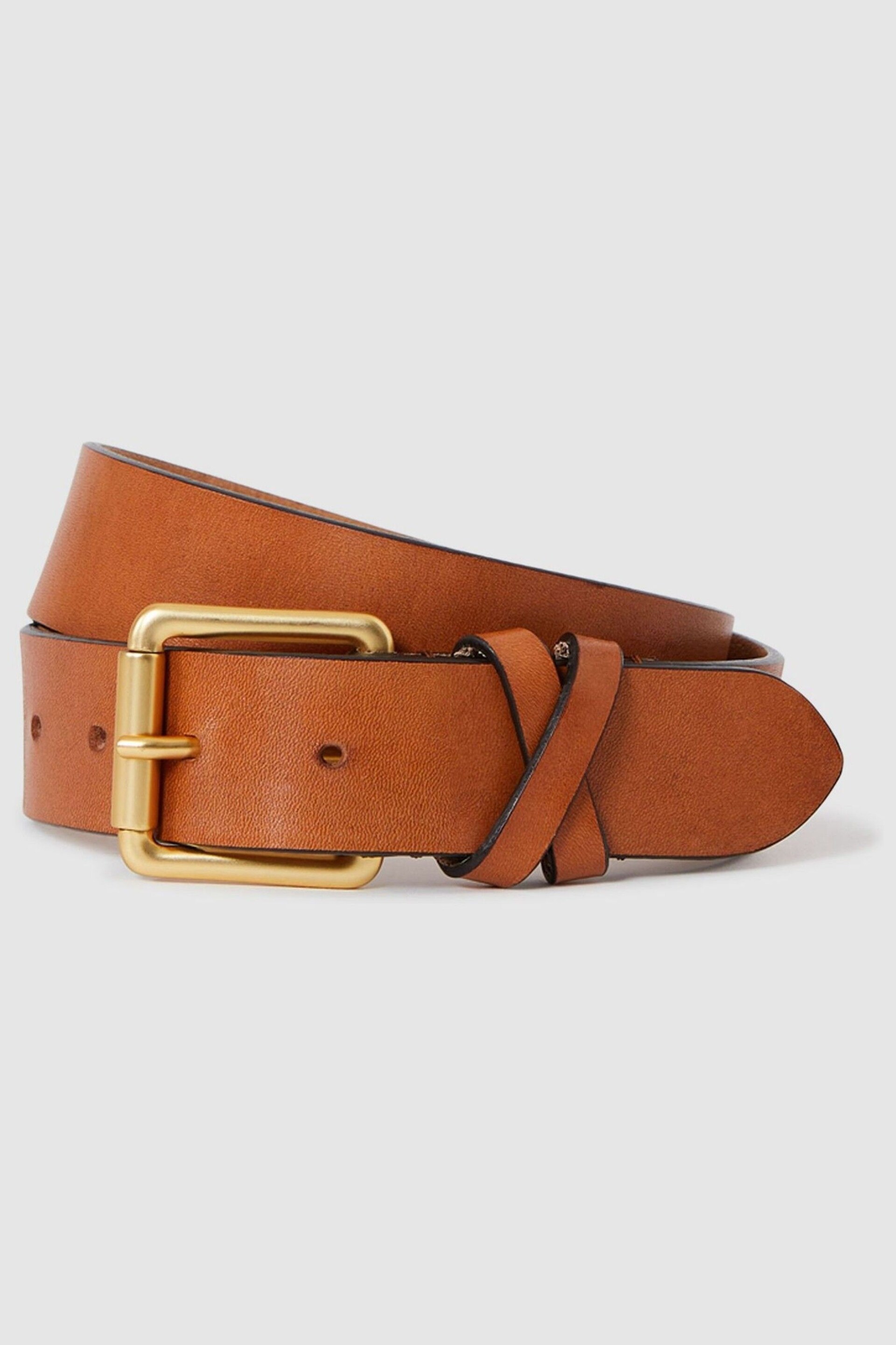 Reiss Tan Annie Leather Buckle Belt - Image 1 of 4