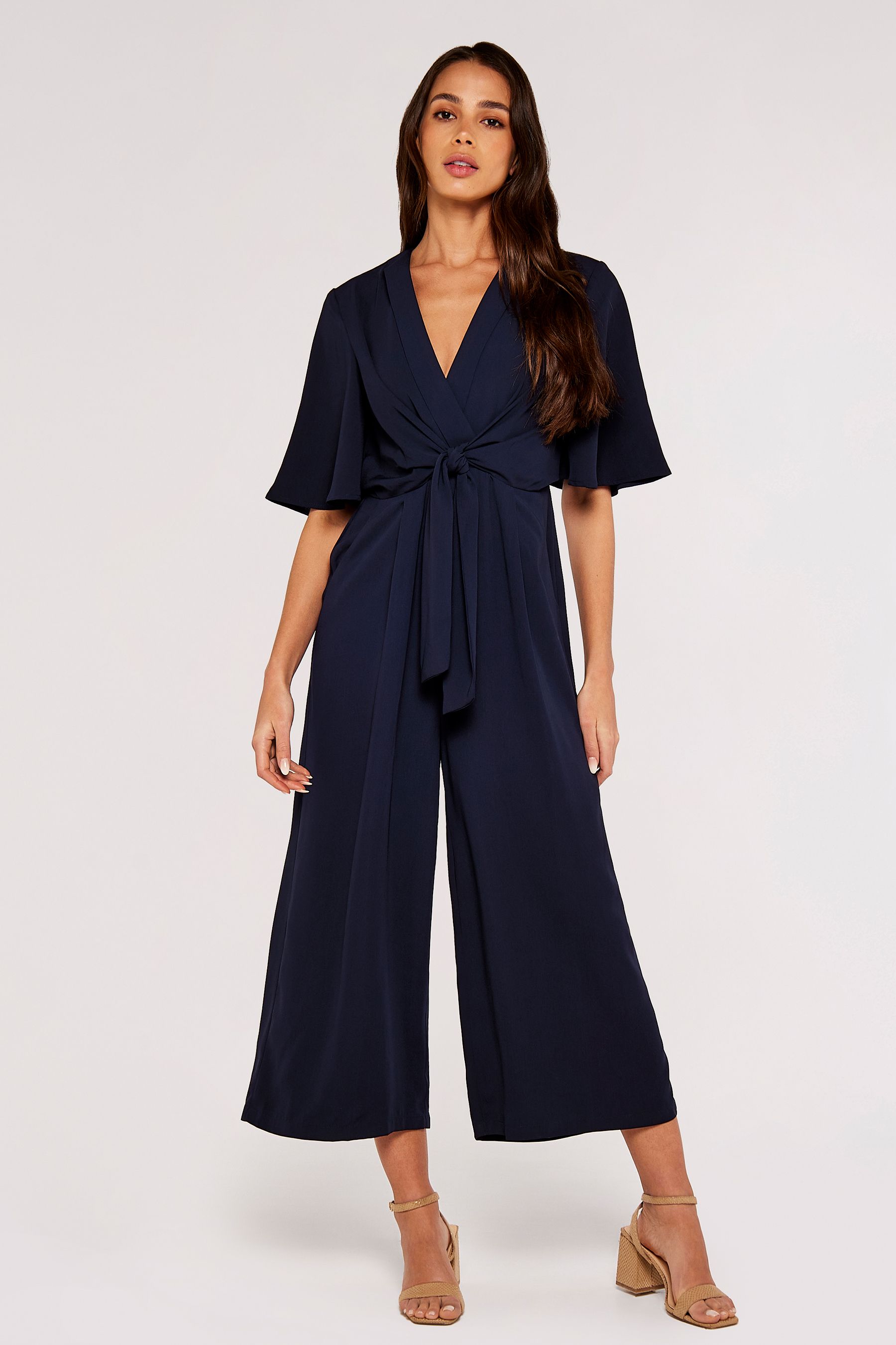 Buy Apricot Navy Blue Classic Tie Front V Neck Jumpsuit from Next Ireland