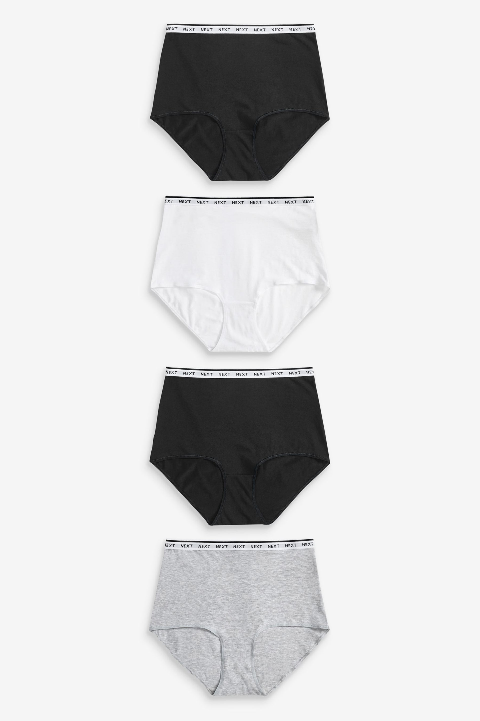 White/Black/Grey Full Brief Cotton Rich Logo Knickers 4 Pack - Image 1 of 7